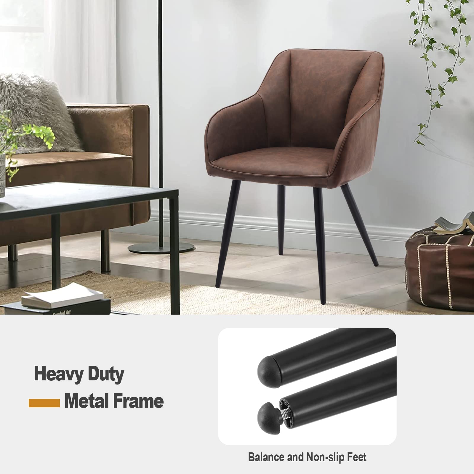 TUKAILAi 2-Piece PU Leather Dining Chairs Set - Modern Accent Armchairs with Padded Seat, Ergonomic Upholstered Lounge Chairs for Kitchen, Restaurant & Commercial Use - Comfortable Tub Chairs for Dining, Leisure & Waiting Areas (Brown)