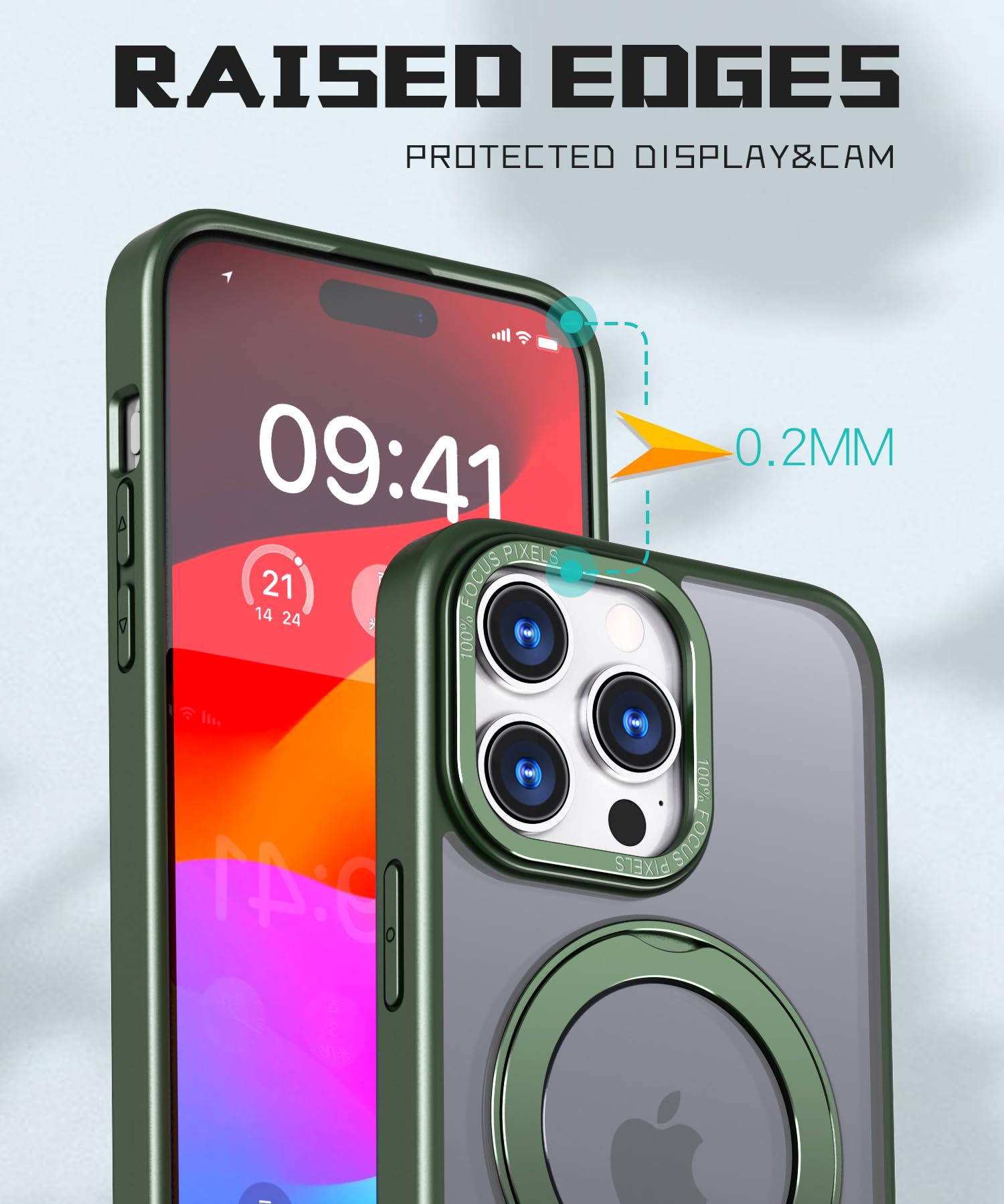 **iPhone 15 Pro Max Case with 360° Rotating Metal Stand & Magnetic Ring Holder | Slim Durable Frosted Cover (Army Green 2024) - Perfect for Hands-Free Viewing, Gaming & Travel**