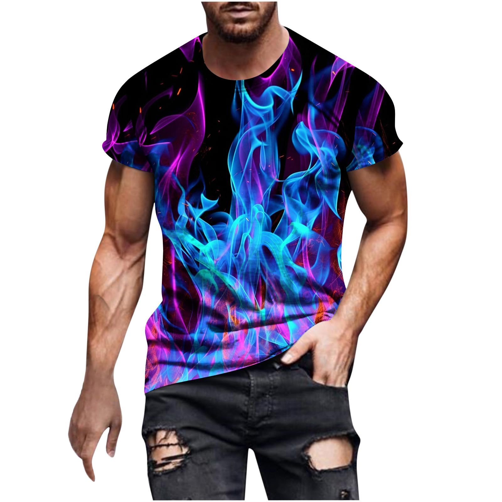 3D Flame Printed Men's Short Sleeve Graphic T-Shirt - Summer Fashion Streetwear Top for Casual Wear, Parties & Outdoor Activities