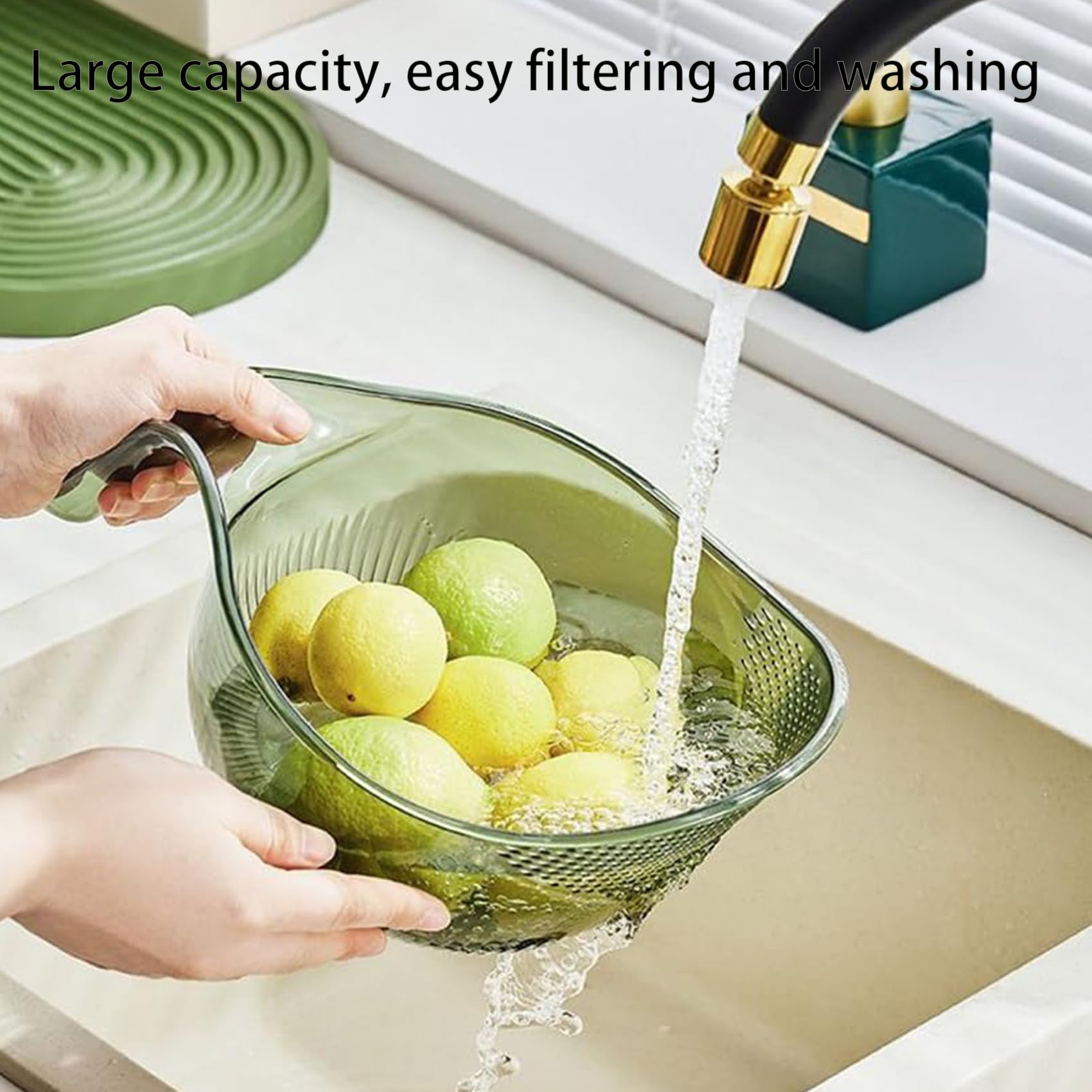 Premium Multifunctional Rice Strainer Bowl with Side Drainers - Durable Rice Washing Basket & Fruit/Vegetable Colander - Perfect for Washing Rice, Cleaning Fruits, and Draining Pasta (White) - Ideal for Kitchen, Camping, and Meal Prep
