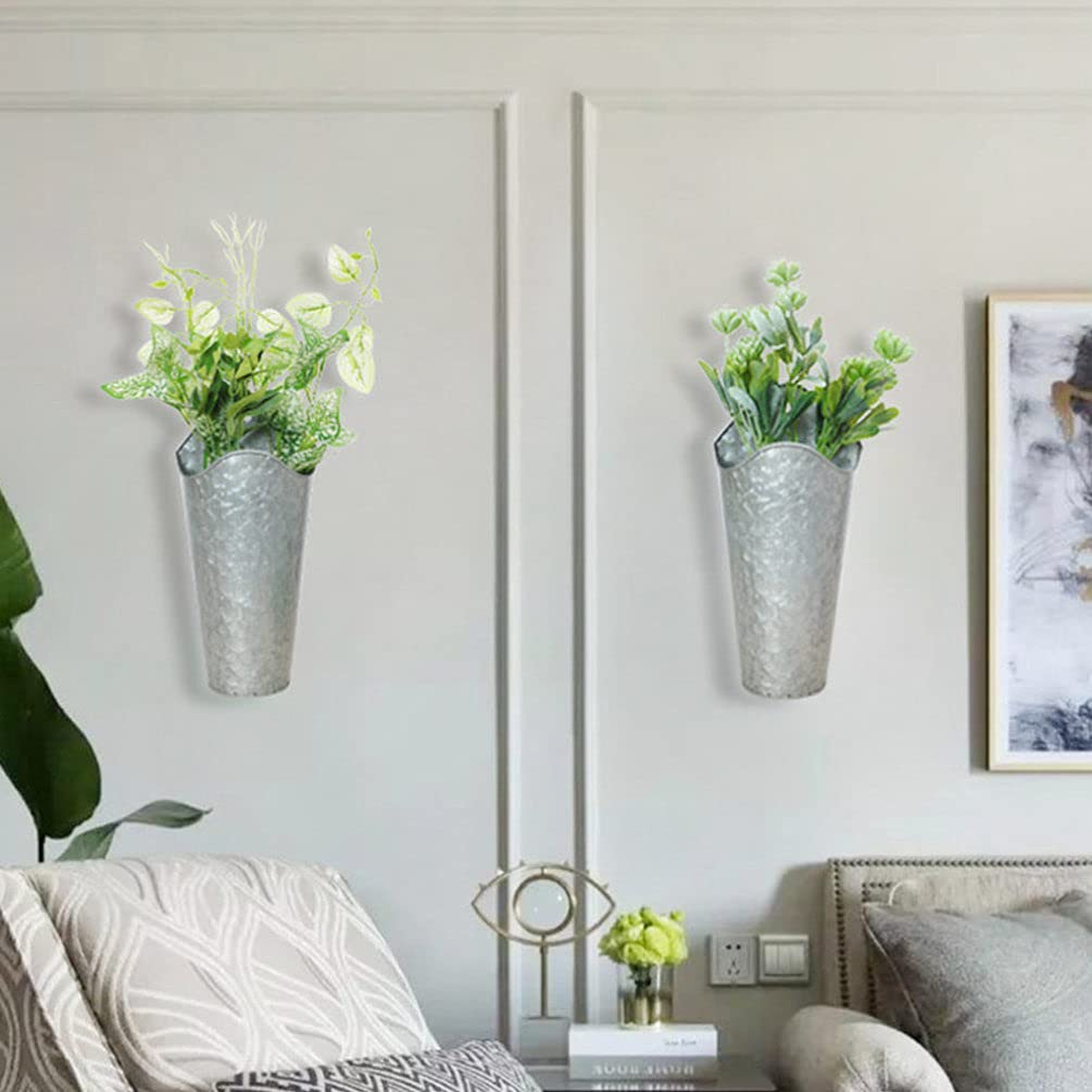 DOITOOL 2 Pack Metal Wall Mounted Flower Pots - Farmhouse Style Hanging Wall Planter for Succulents, Flowers, Herbs - Rustic Home Wall Decor for Living Room, Bedroom, Kitchen & Outdoor Garden