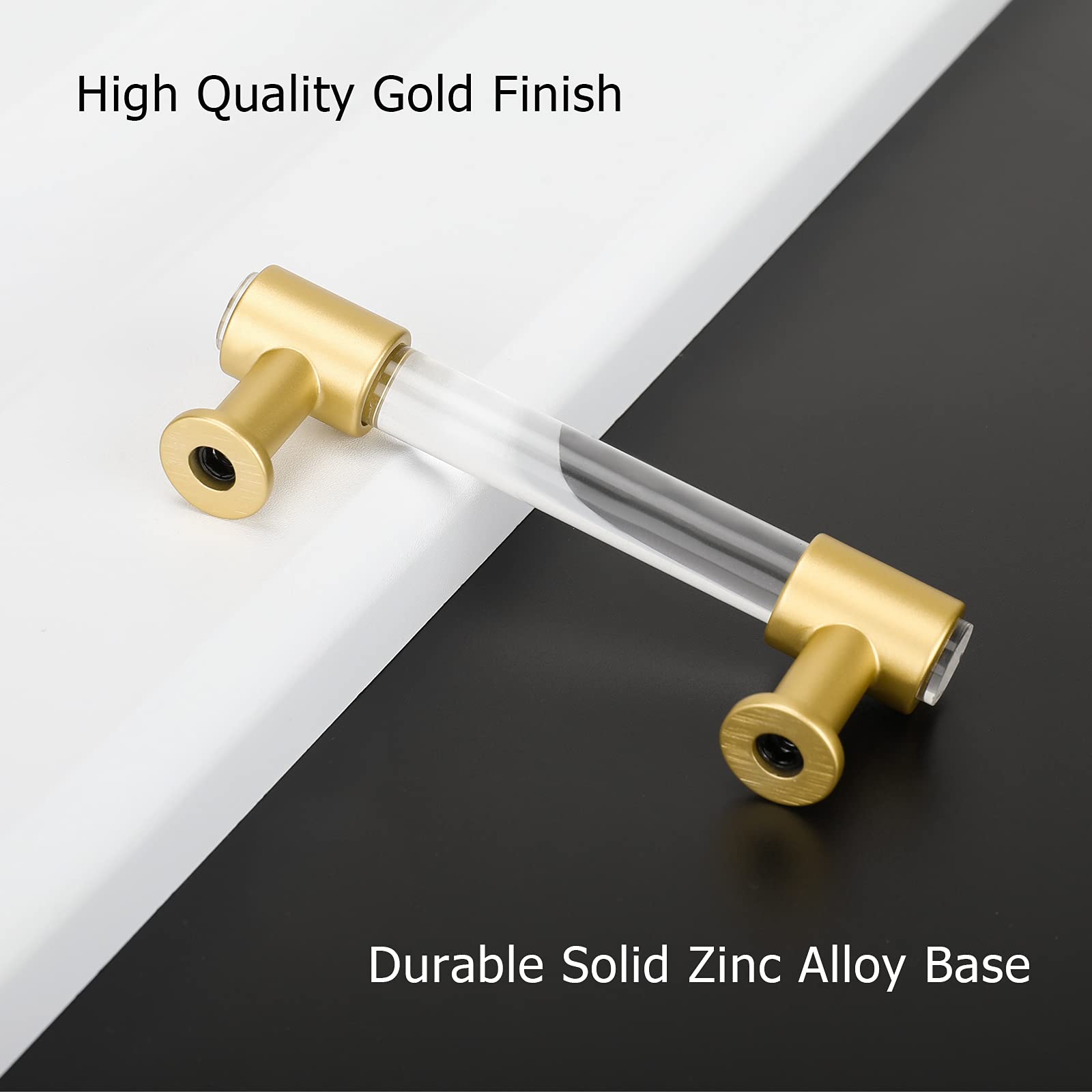 GoldenWarm 10 Pack Gold Cabinet Knobs - Clear Acrylic Drawer Pulls for Dresser, Cupboard & Kitchen - Decorative T-Shaped Cabinet Hardware for Home & Office Furniture Upgrade