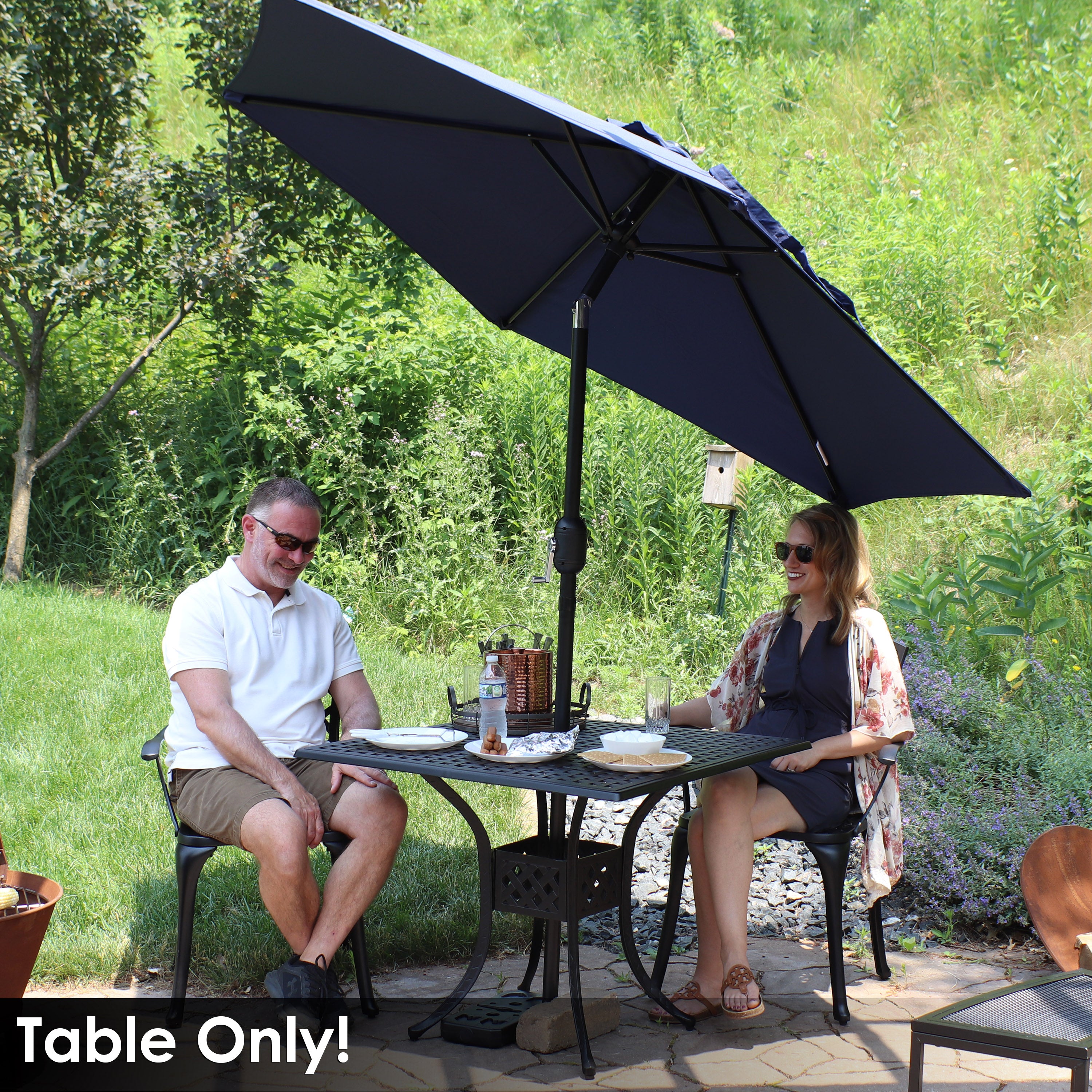 Sunnydaze Black Cast Aluminum Square Outdoor Dining Table 35 Inch - Perfect for Patio, Garden, and Backyard Entertaining