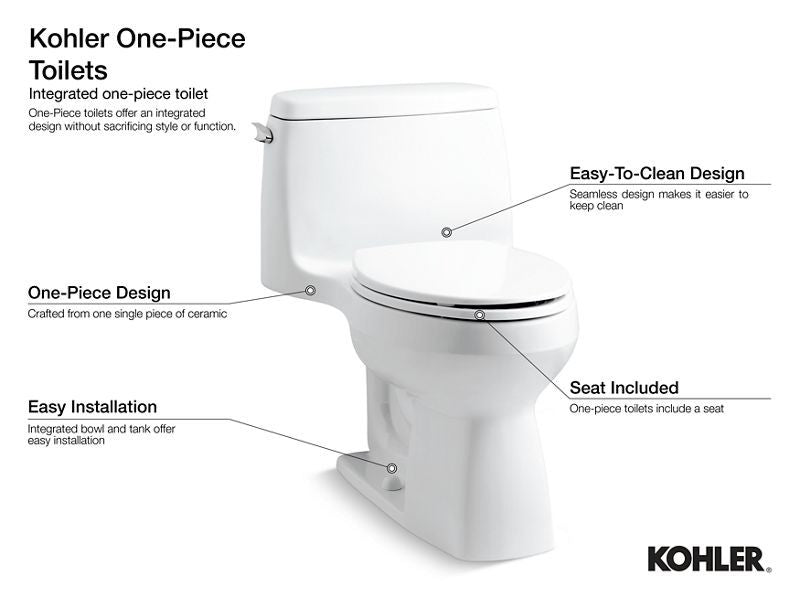 Kohler Adair Comfort Height One-Piece Elongated Toilet 1.28 GPF with Soft-Close Seat - White (Model 3946 0) | Perfect for Modern Bathrooms & Water-Efficient Homes