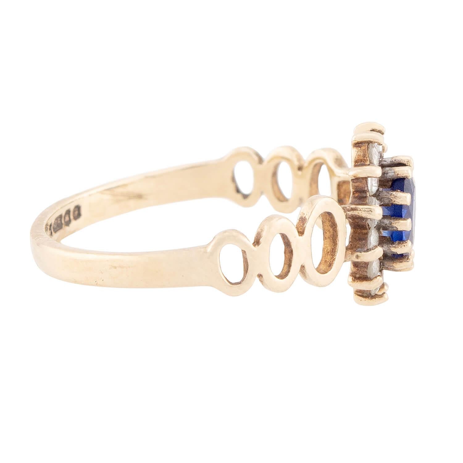 Exquisite Victorian 9K Gold Sapphire & Diamond Halo Engagement Ring - Vintage Inspired Bridal Jewelry for Weddings & Anniversaries
