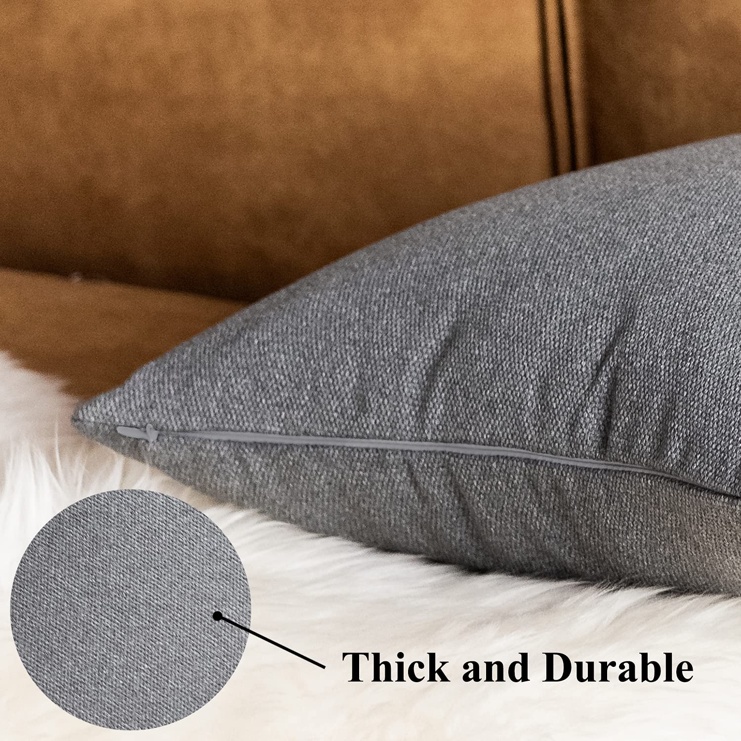 Premium Cotton Throw Pillow Covers 24x24 Inches (60x60 cm) - Set of 2 Dark Gray Decorative Cushion Covers for Sofa, Couch, Bed & Patio - Soft & Stylish Home Decor Accent