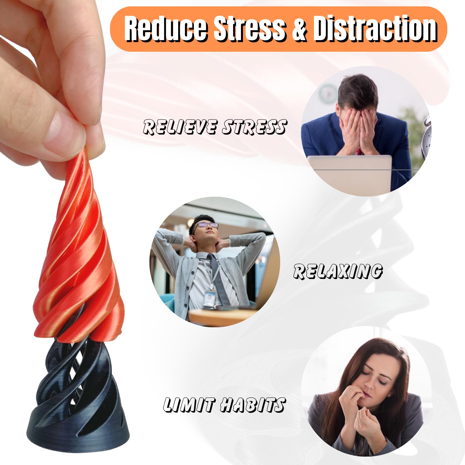 3D Printed Impossible Pyramid Passthrough Sculpture - Spiral Cone Fidget Toy for Stress Relief | Mini Vortex Thread Illusion Desk Decor | Unique Office Gift for Adults (Perfect for Anxiety Relief, Focus Aid & Home/Office Decoration)