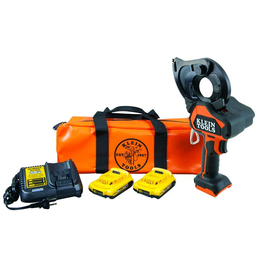 Klein Tools BAT20GD10 Battery-Powered Cable Cutter Kit - 20V Cordless Gear Cable Cutter for Copper & Aluminum Wires | Compatible with DeWalt 20V 2Ah Battery | Ideal for Electricians & DIY Electrical Projects