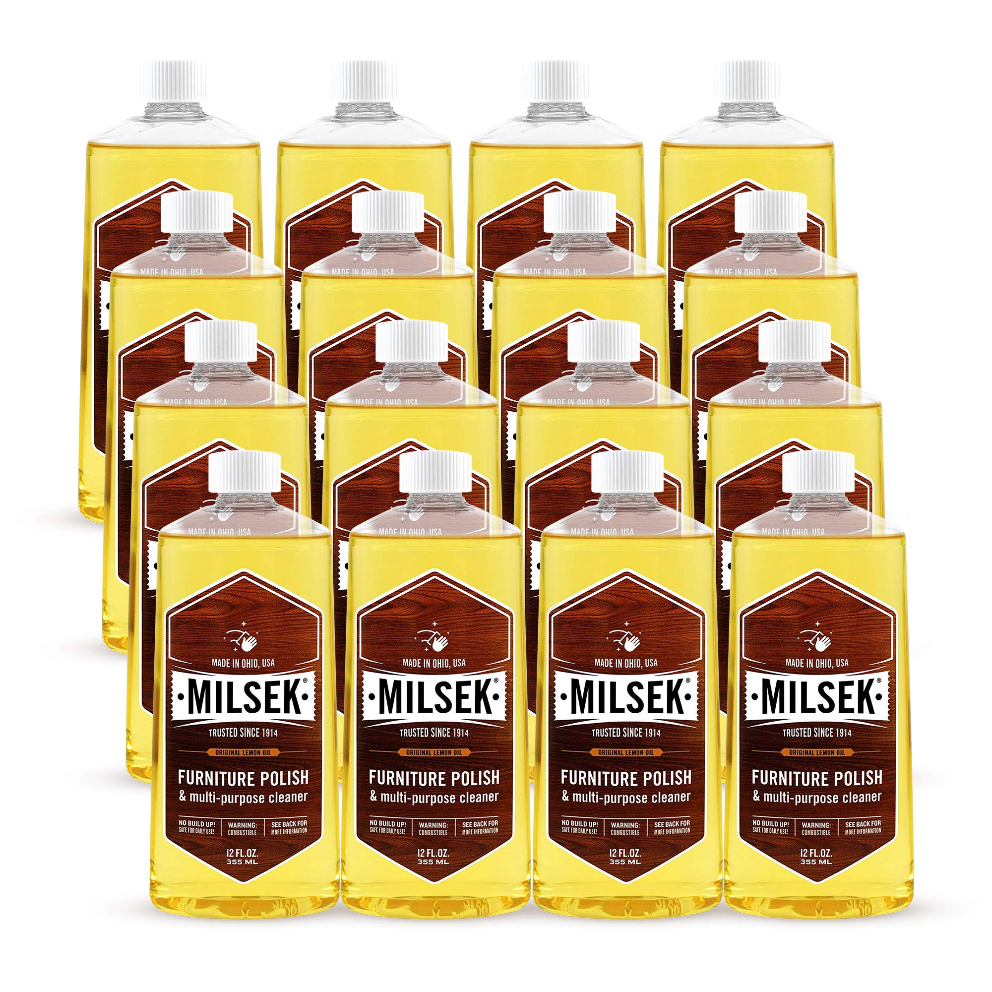 Milsek Lemon Oil Furniture Polish & Wood Cleaner - 12 Fl Oz (Pack of 16) - Safe for Hardwood Floors, Kitchen Cabinets, Tables & Antiques | Restores Shine & Protects Wood Surfaces | Ideal for Home Cleaning & Wood Care Maintenance