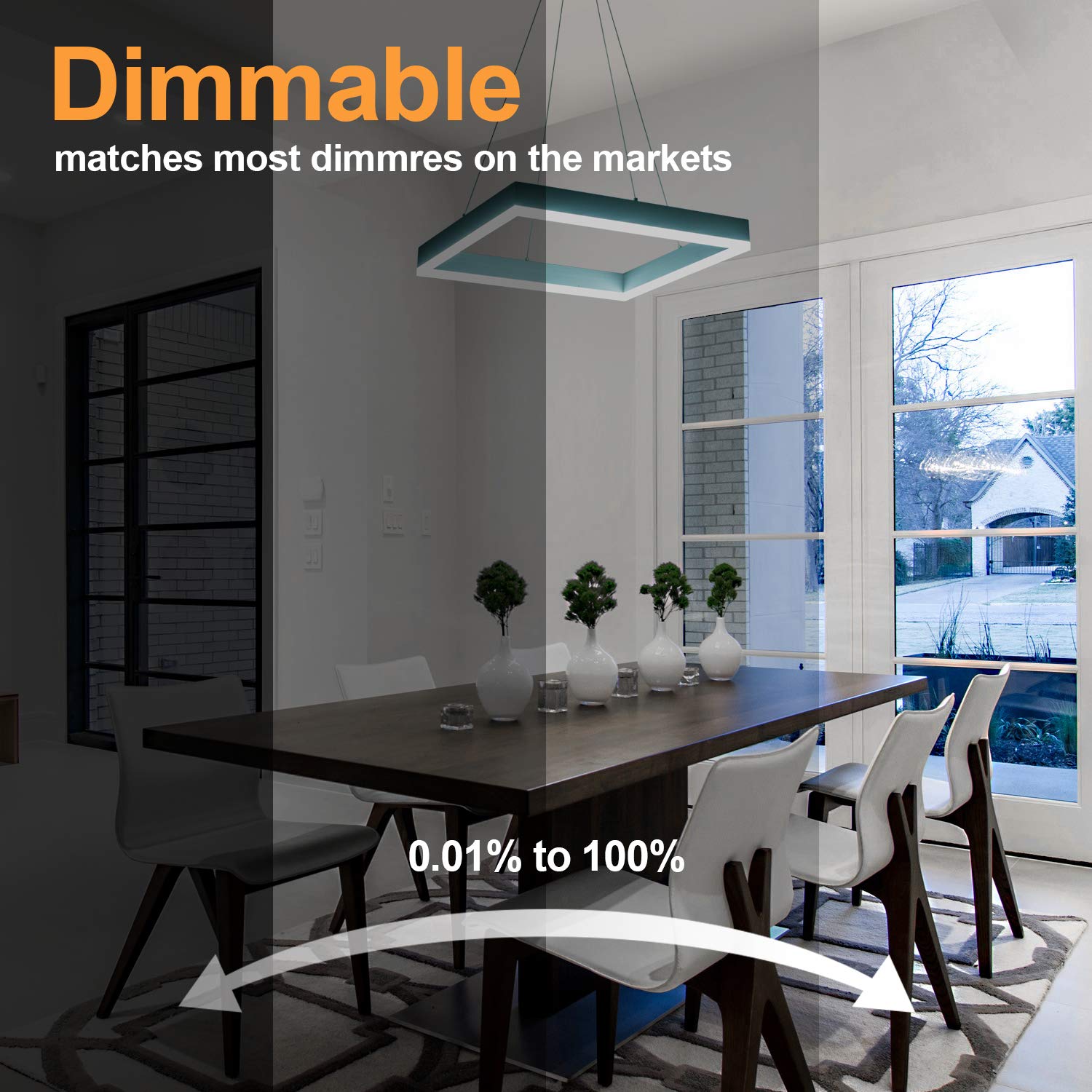 Modern Square LED Chandelier - Dimmable Contemporary Pendant Light for Dining Room, Kitchen, Office & Foyer - Cool White 6000K Silver Finish - Perfect for Home Decor, Modern Interior Lighting & Stylish Room Ambiance
