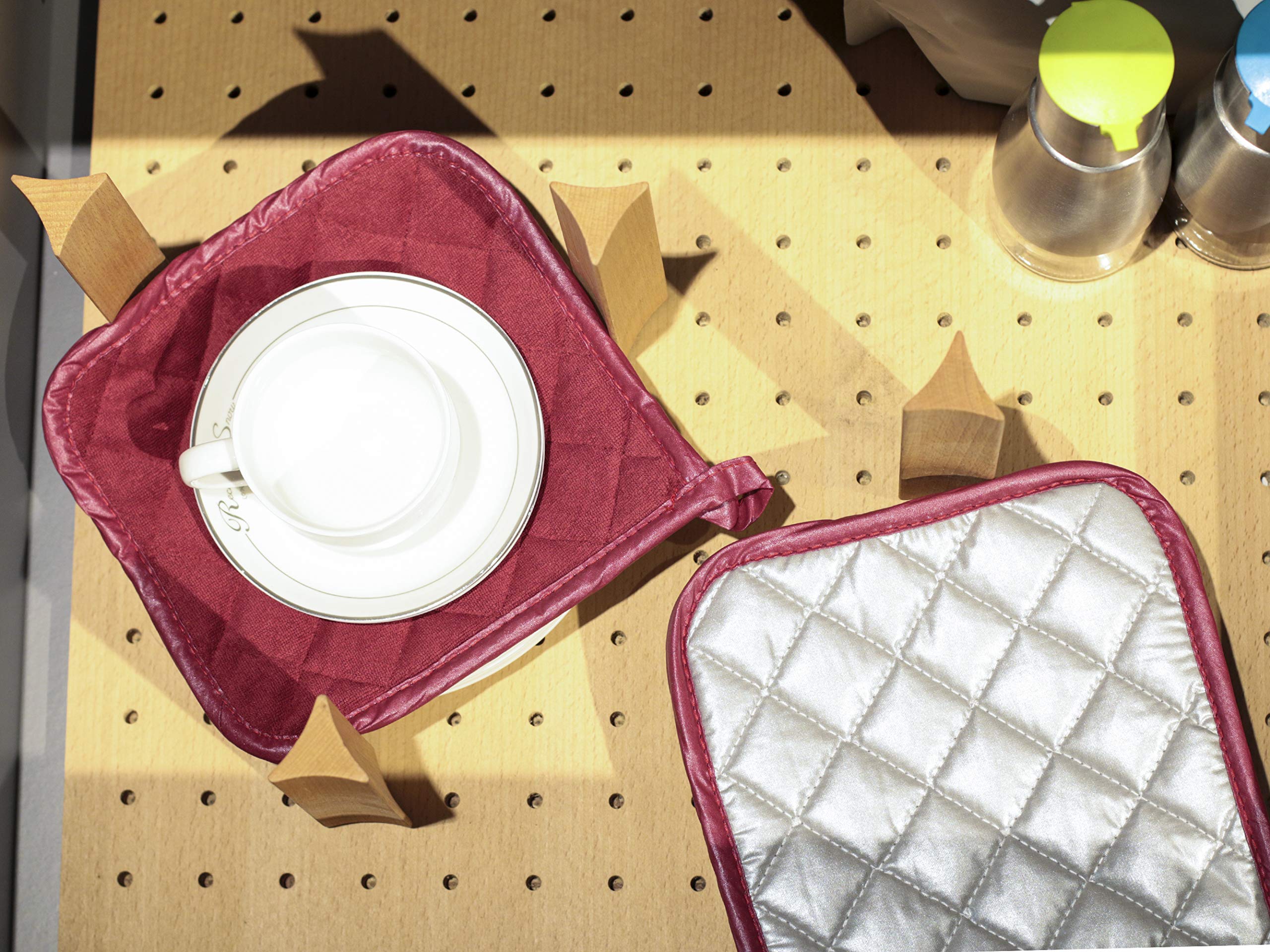 Heat Resistant Cotton Pot Holders Set of 5 - Machine Washable Kitchen Potholders for Cooking, Baking & Serving - Ruby Red Hot Pads & Trivets for Stove, Oven & Countertop Protection