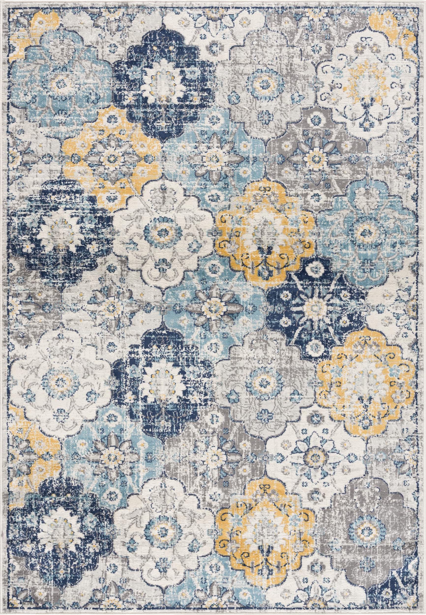 Savannah Contemporary Mid-Century Modern Blue Grey Indoor Area Rug - 8' x 8' (7'5