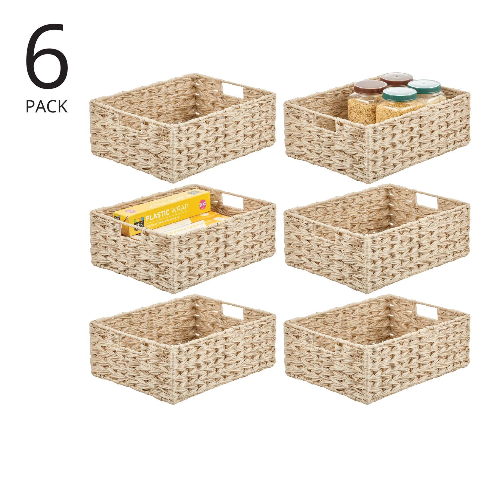 mDesign 6-Pack Storage Baskets Set - Woven Fabric Organizer Bins for Bathroom, Bedroom & Closet - Perfect for Clothes, Shoes & Accessories - Cream Beige Home Organization Solution (Great for Shelves, Underbed & Laundry Room Storage)