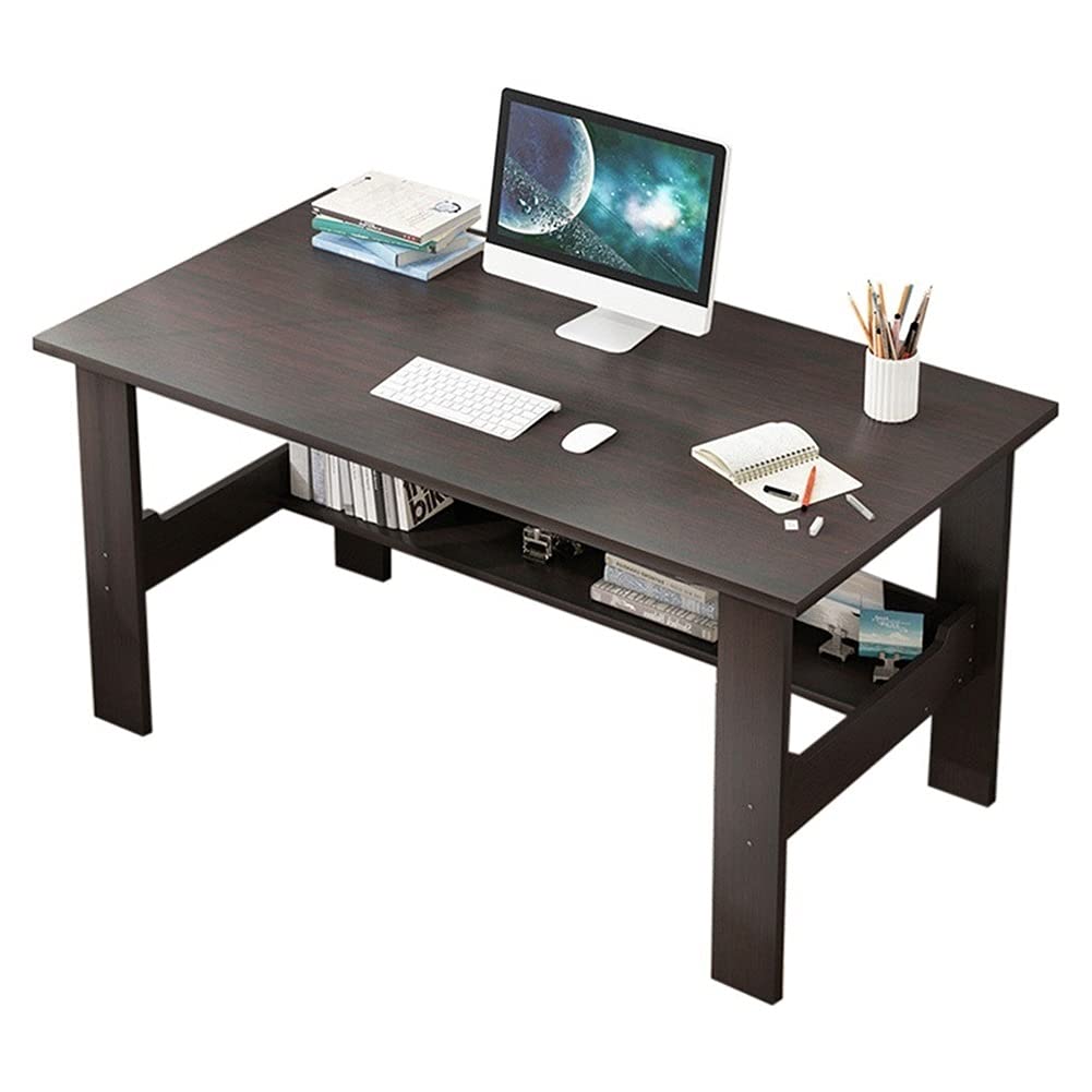 FEANG Computer Desk with Bookshelf - Home Office Writing Table for Small Spaces, Study Desk with Storage, Laptop Workstation (Brown) - Perfect for Remote Work, Online Classes & Apartment Living