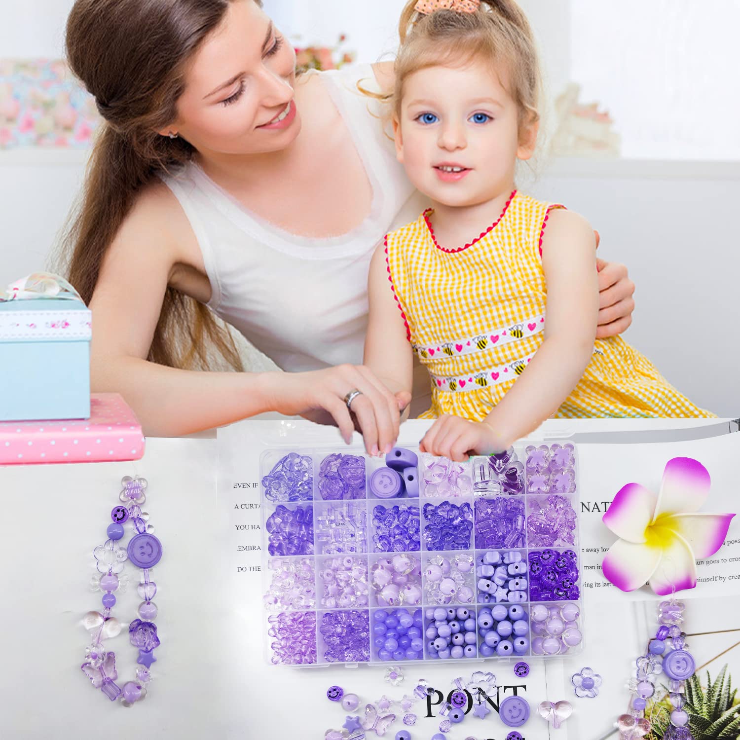 450Pcs Pastel Purple Acrylic Beads Assortment - Flower, Heart, Star, Smile, Butterfly & Mickey Shapes for DIY Jewelry Making, Bracelets, Necklaces - Bulk Craft Beads for Kids & Adults, Perfect for Gift Wrapping & Party Favors