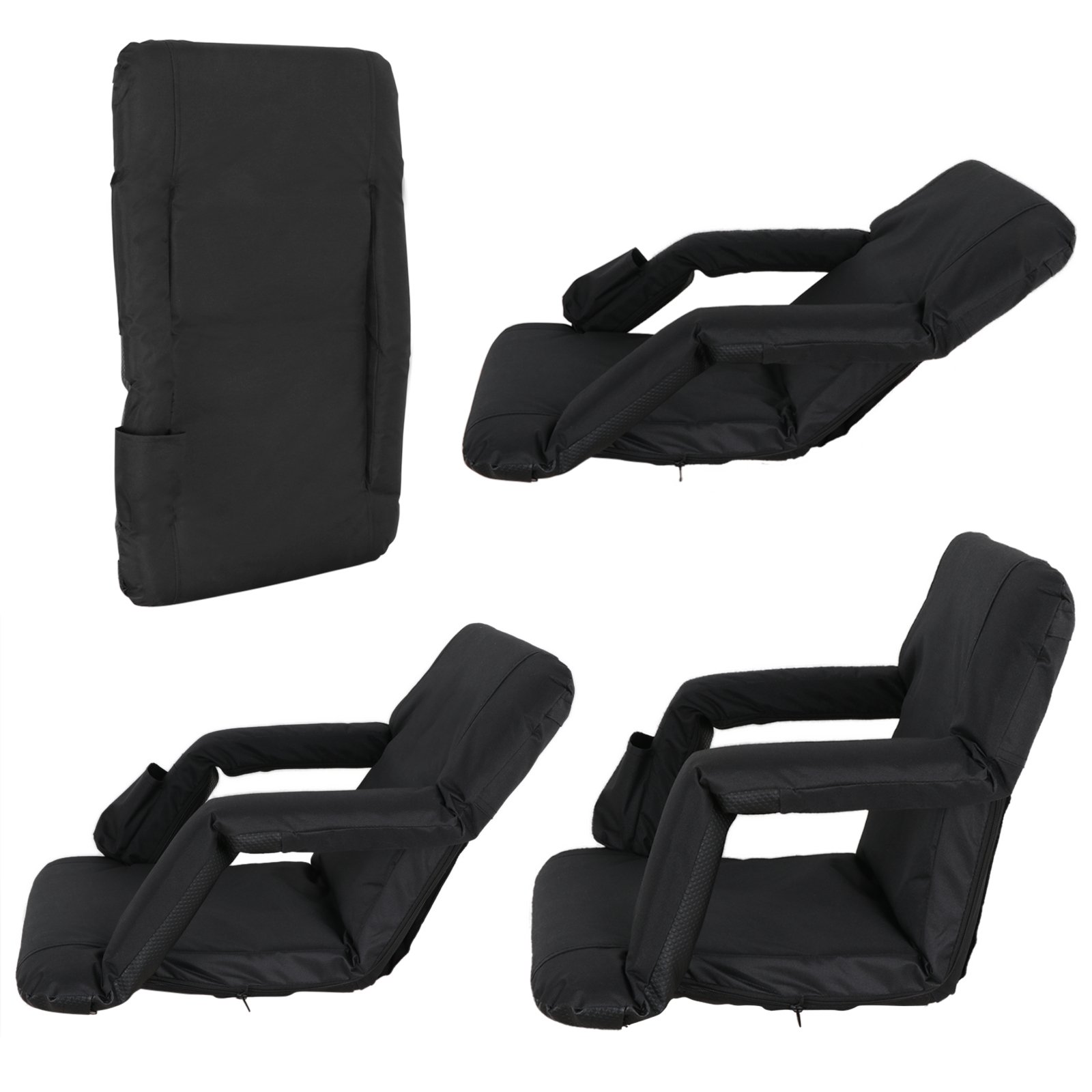 Smartxchoices 2 Pack Stadium Seat Chair - 5 Adjustable Reclining Positions, Padded Back Support & Armrests with Storage Pocket - Portable Folding Bleacher Seats with Shoulder Straps - Perfect for Sports Games, Concerts & Outdoor Events (PVC Material)
