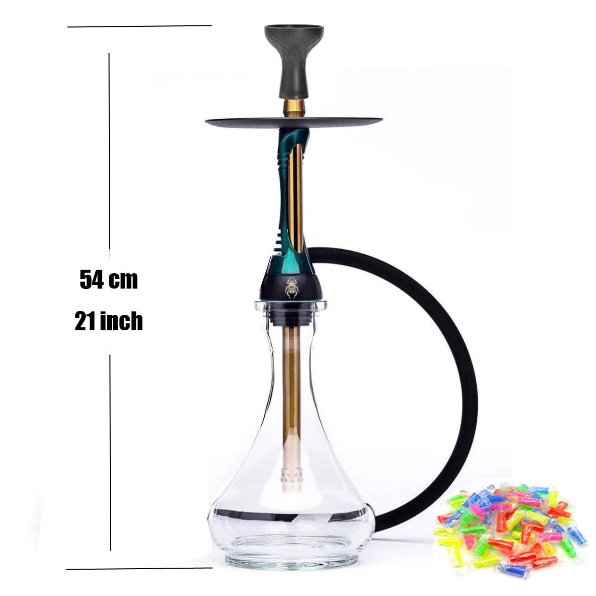 Premium Stainless Steel Hookah Set with Glass Vase, Silicone Bowl & Hose - Complete Shisha Kit with Tongs & Accessories (White) for Home Parties, Lounges & Relaxation
