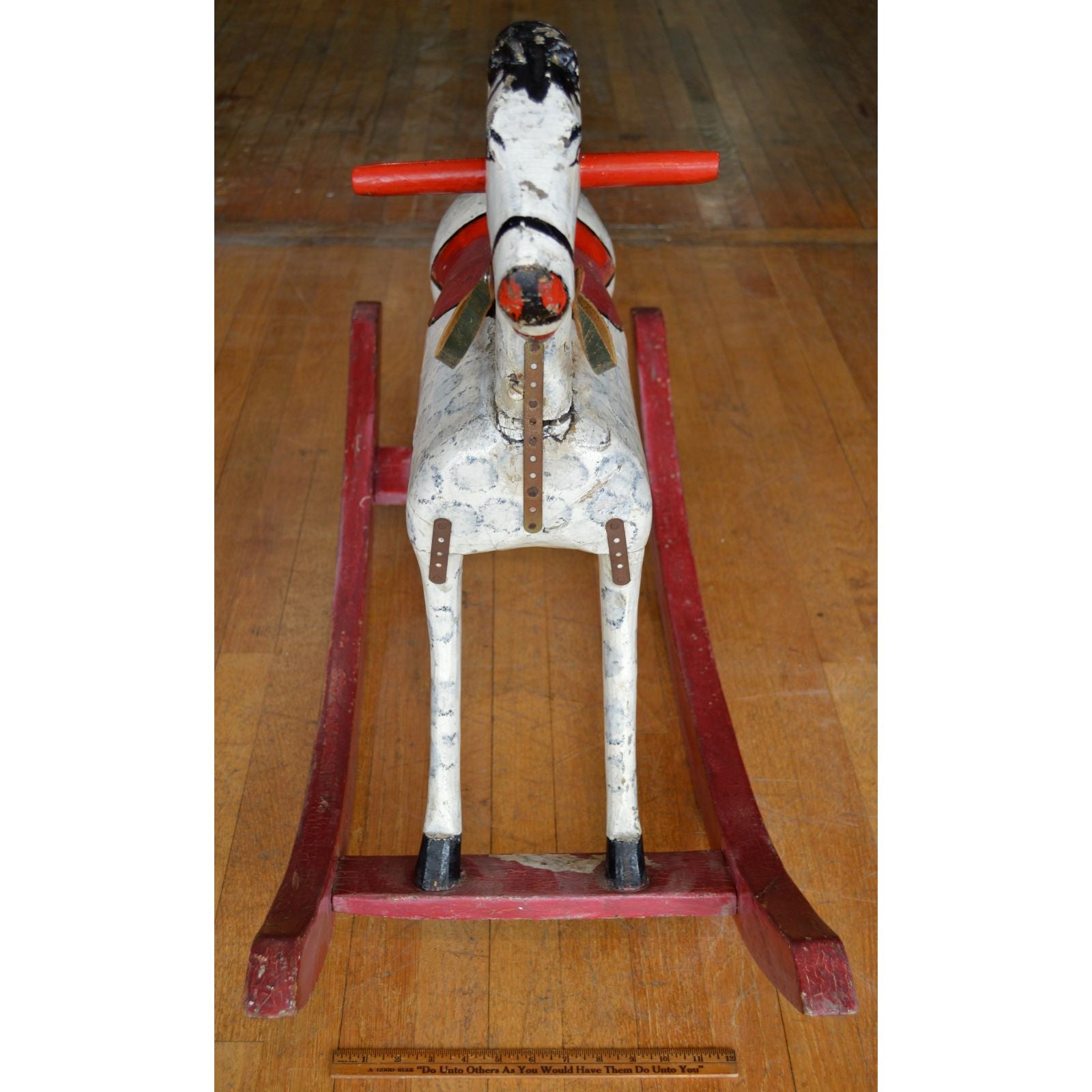 Antique Large Wooden Rocking Horse for Kids - Hand Carved Homemade Child Size 41x15x28 - Perfect for Nursery Decor & Classic Toy Collection