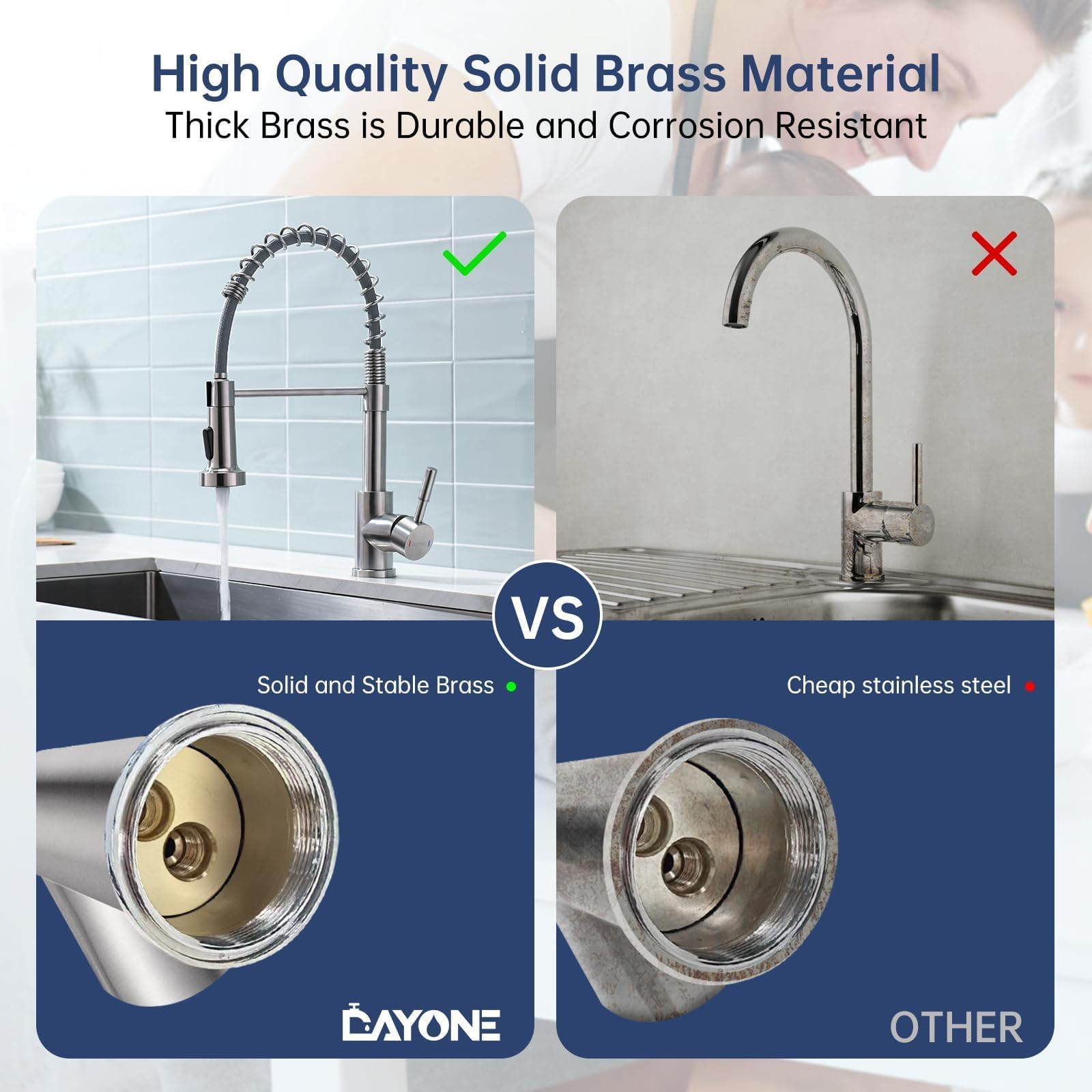 DAYONE Brushed Nickel Kitchen Faucet with Pull-Out Sprayer - High Arc Single Handle for Modern Kitchens
