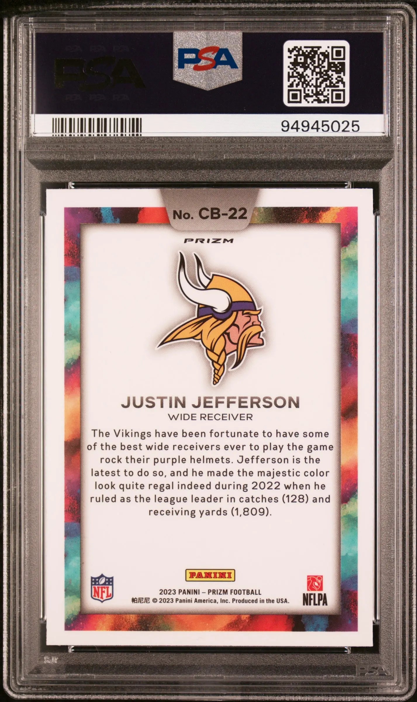 2023 Panini Prizm Color Blast Justin Jefferson PSA 10 #CB 22 Football Trading Card - Rare Collectible for Sports Memorabilia Fans & Investment