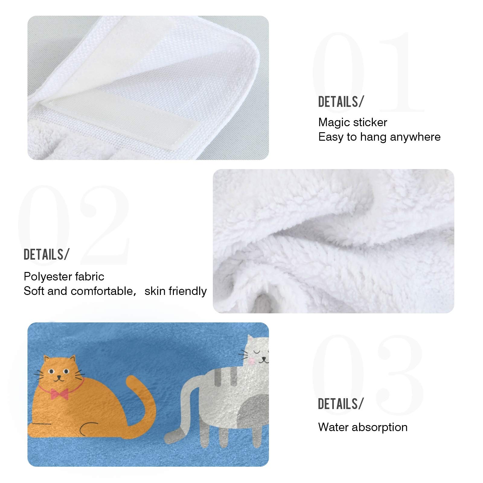 Soft & Absorbent Cat-Themed Hook & Loop Hand Towels - Set of 2 (12x17 Inch) for Kitchen & Bathroom | Super Absorbent, Durable & Convenient Hanging Design - Perfect for Cooking, Cleaning & Home Decor