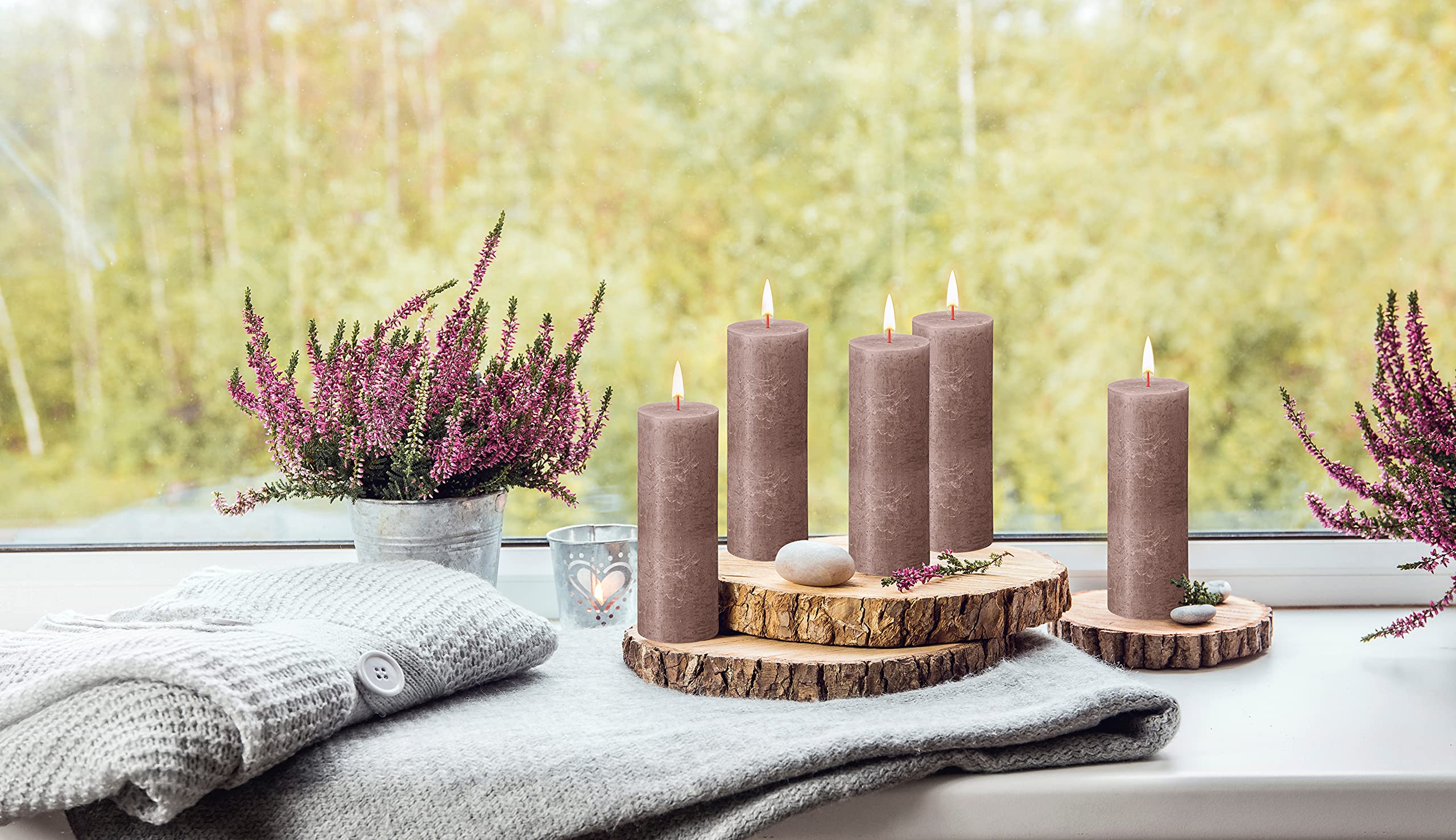 BOLSIUS 4 Pack Taupe Rustic Pillar Candles - 2.75