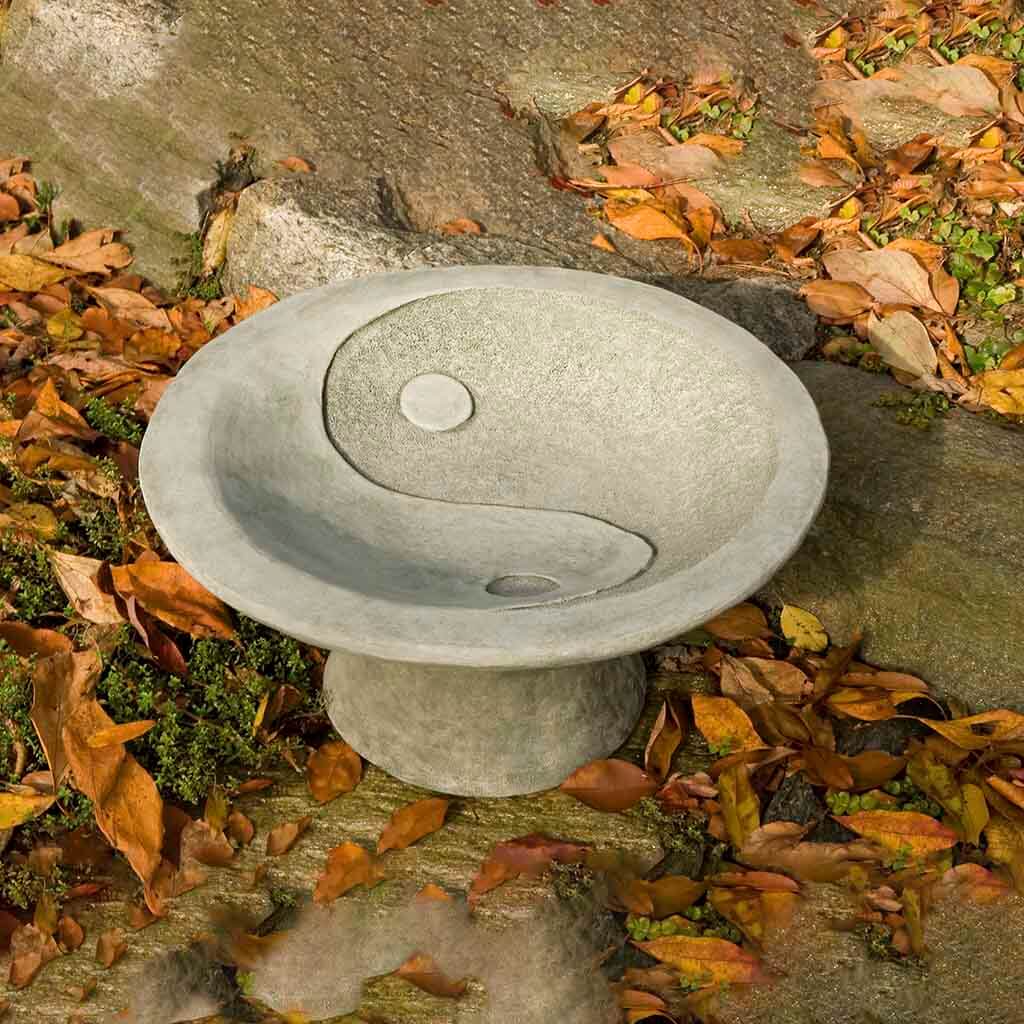Campania International Yin Yang Pedestal Birdbath - Outdoor Garden Decor for Birds & Zen Landscaping
