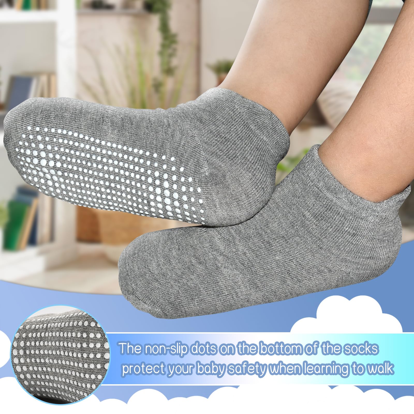 Non-Slip Toddler Socks 15 Pairs - Anti-Skid Baby Grip Socks for Boys & Girls 1-7 Years - Soft Cotton Low Cut Ankle Socks for Playtime, Daycare & Learning to Walk