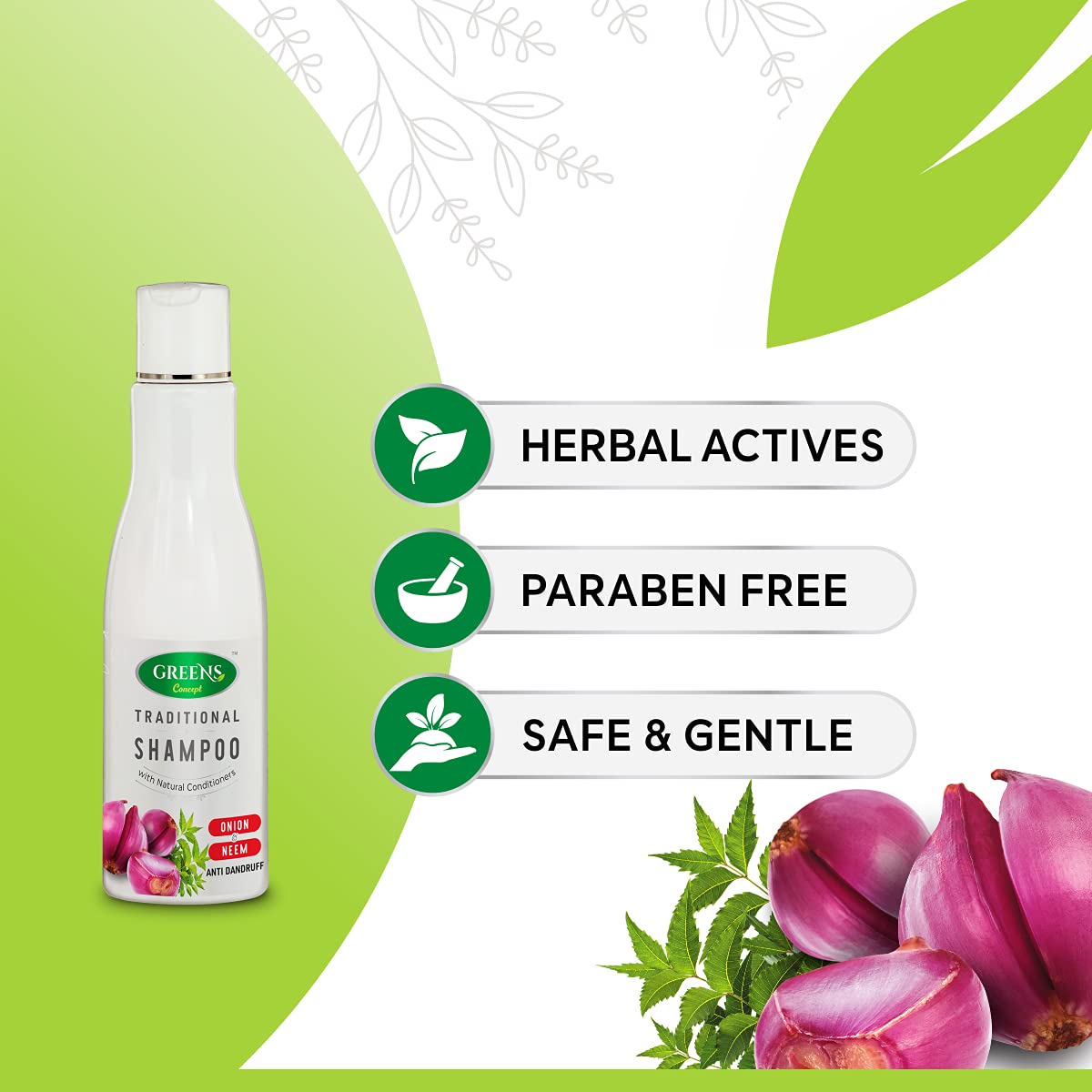Green's Concept Traditional Hibiscus & Arappu Shampoo (200ml) + Onion & Neem Shampoo (200ml) Set - Natural Hair Care for Smooth & Strong Hair - Perfect for Daily Use & Hair Growth Treatment