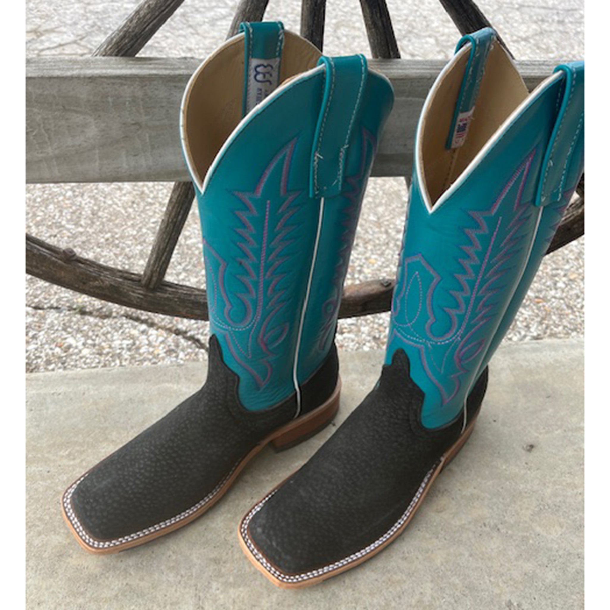 Anderson Bean Women's Black Carpincho & Teal Cowboy Boots - Waterproof & Comfortable Western Boots for Riding, Country Dancing & Outdoor Adventures