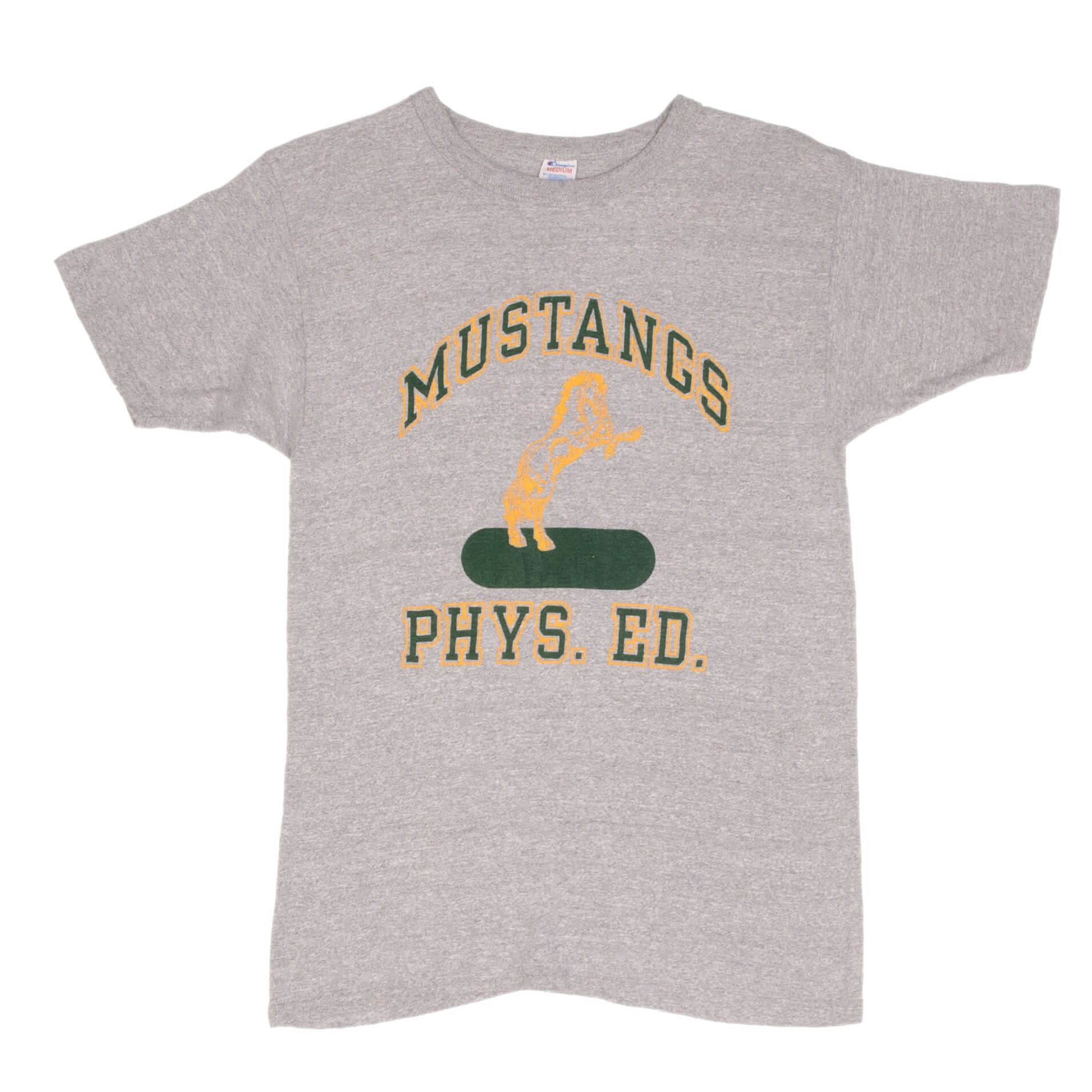 Vintage Champion Mustangs Physical Education Tee Shirt 1980s Small - Made in USA - Retro Gym Class & Casual Wear for Men and Women