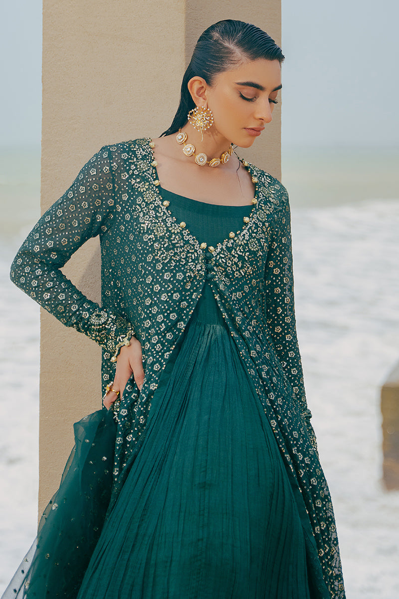 GREEN SPRING 3-Piece Chiffon Embroidered Dress Set - Elegant Floral Lace Trim Women's Outfit for Wedding, Party & Special Occasions