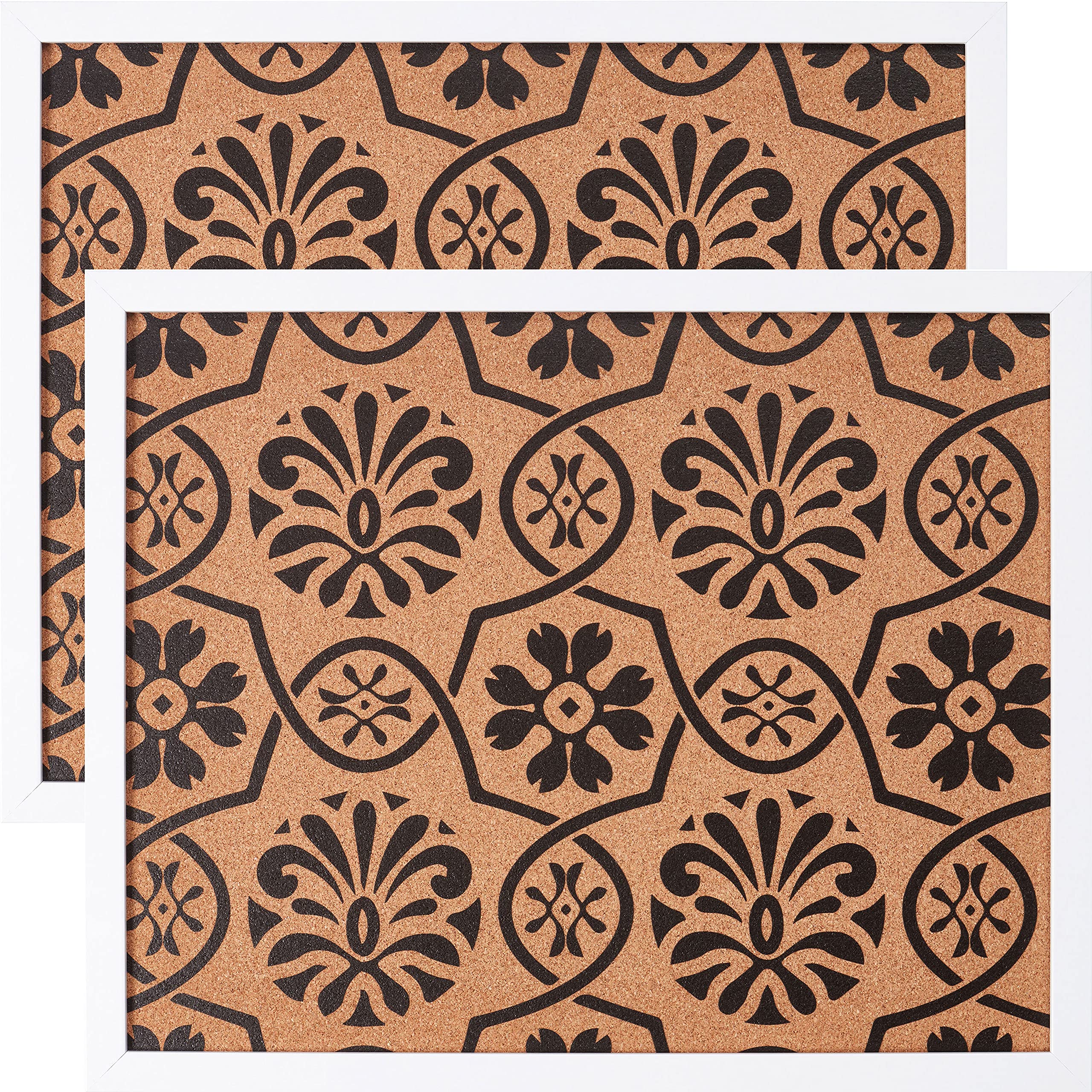 Craig Frames Decorative Cork Bulletin Board Set of 2 - 18.5x23 Inch White Floral Pattern Bulletin Boards for Home Office, Classroom & Dorm Organization