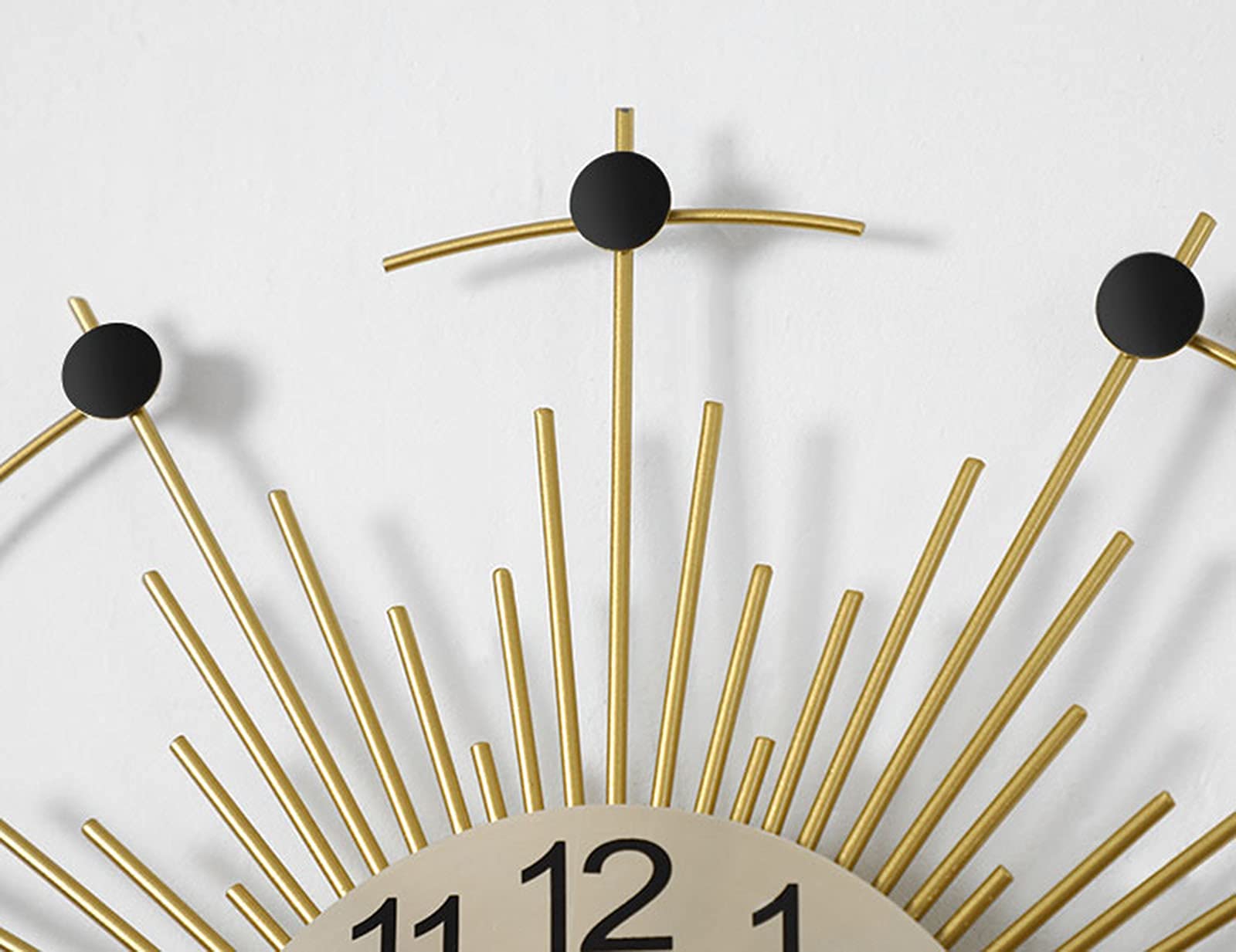 Modern Round Metal Wall Clock - Silent Iron Sunburst Design for Home & Hotel Decor - Gold 58cm - Perfect for Living Room, Bedroom & Office Interior Decoration
