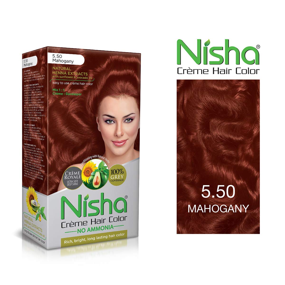 Nisha Cream Hair Color - Ammonia-Free Formula for Rich, Bright & Long-Lasting Shine (120ml, Mahogany 5.5) | Smooth Hair Care for Daily Styling & Salon-Quality Results at Home