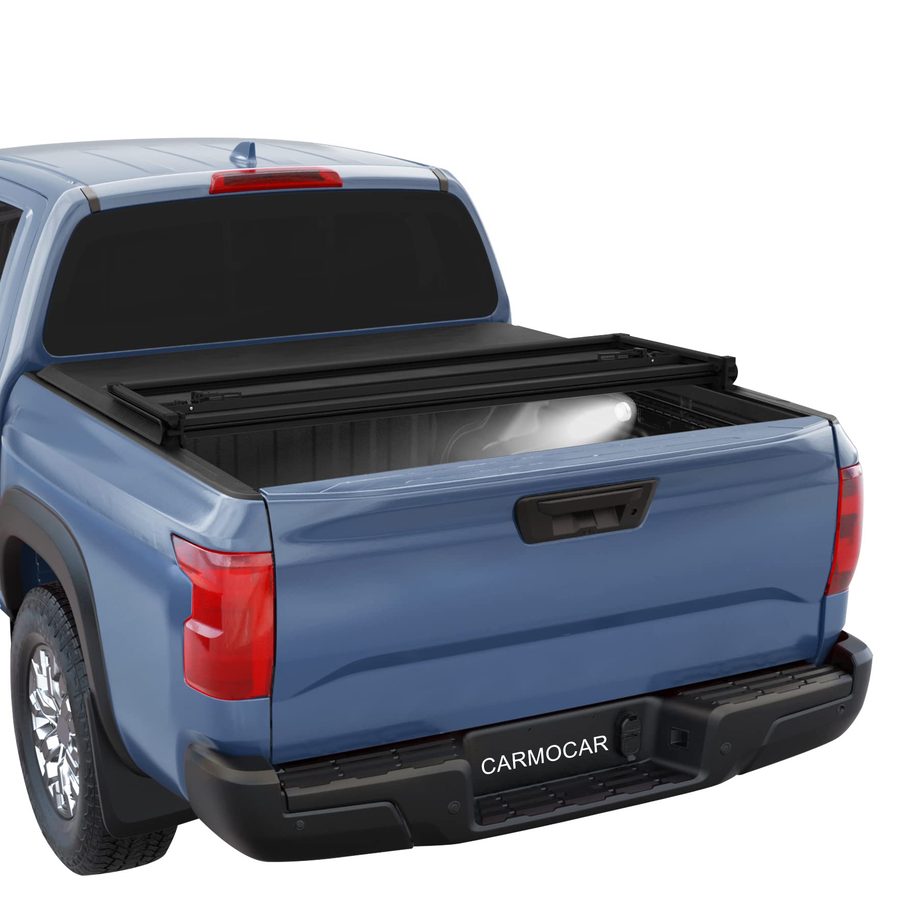 CARMOCAR Soft Tri-Fold Tonneau Cover 5FT Short Bed Pickup Truck Bed Cover for Nissan Frontier 2005-2024 | Waterproof & UV Resistant | Easy Installation | LED Light Included | Perfect for Camping, Hauling & Outdoor Adventures