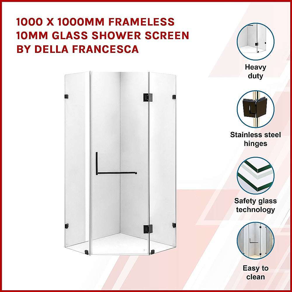10mm Frameless Glass Shower Screen - 1000x1000mm Bathroom Enclosure by Della Francesca | Perfect for Modern Walk-in Showers & Spa-Like Bathroom Upgrades