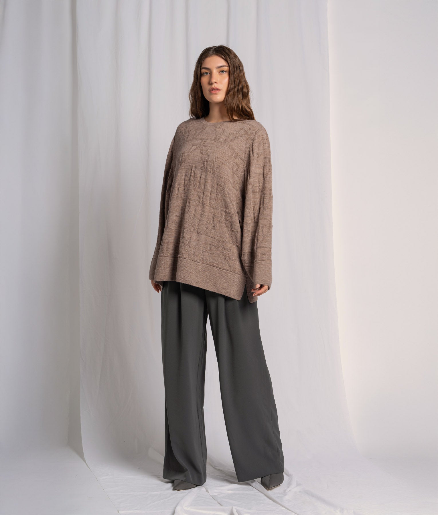 Stylish Oversized Swing Brown Jacquard Poncho Sweater for Women - Cozy Fall & Winter Fashion, Perfect for Casual Outings and Layering