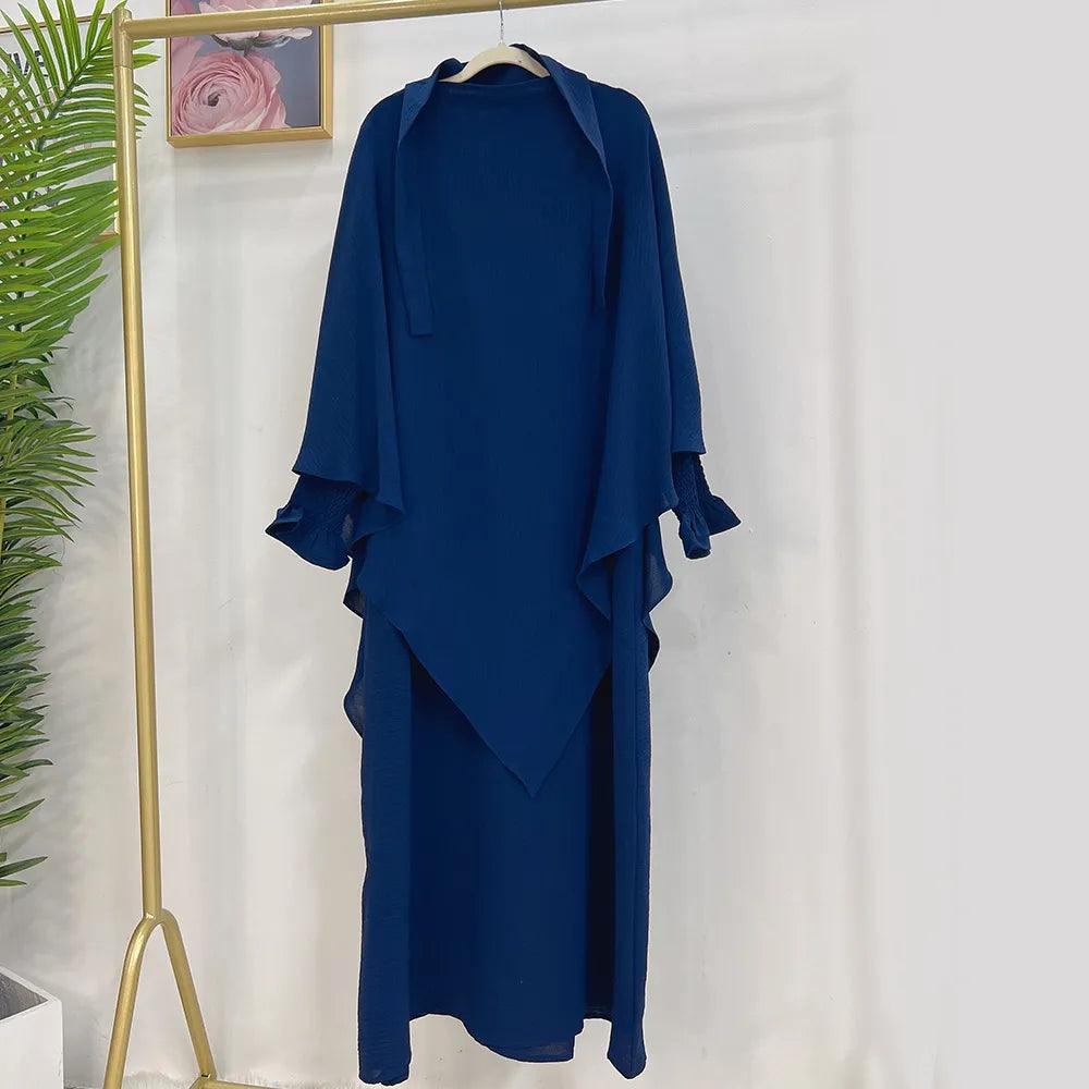 2-Piece Abaya Khimar Set - Long Triangle Hijab & Smocked Cuff Dress for Women | Islamic Modest Wear for Prayer, Mosque & Special Occasions