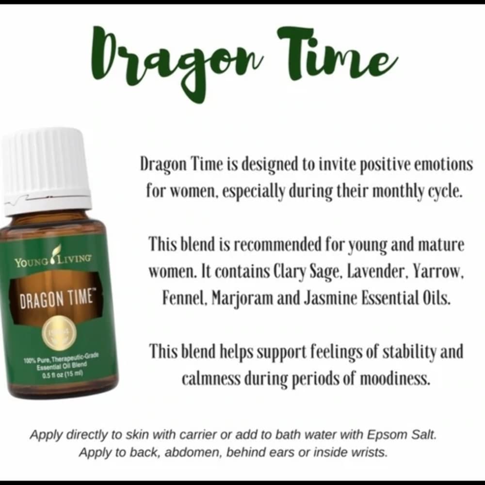 Young Living Dragon Time 15ml Essential Oil - Balancing & Soothing Aroma for Women's Comfort, Stress Relief & Relaxation, Sweet Herbaceous Scent | Natural Support for Menstrual Discomfort, PMS & Emotional Well-Being | Perfect for Aromatherapy, Massage & Diffuser Use