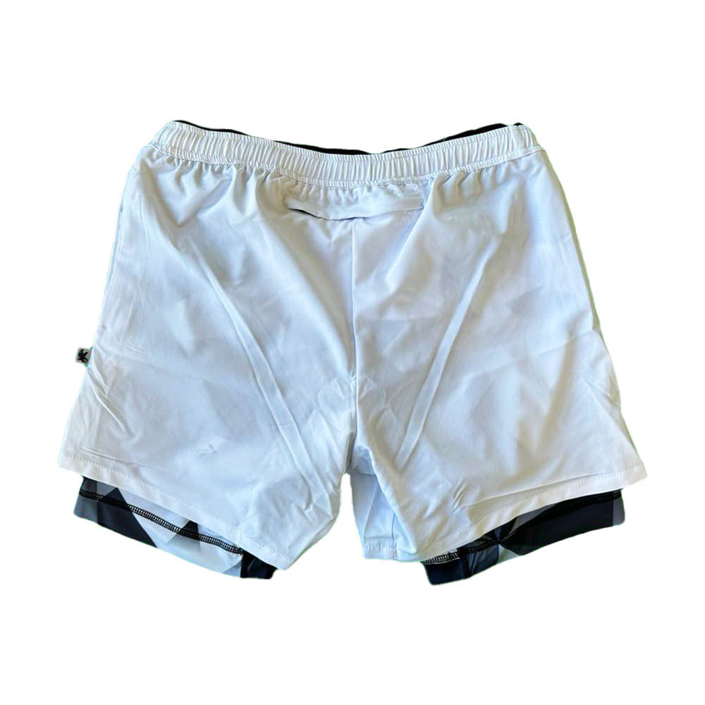 Men's Solid White Diamond Geo 2-in-1 Compression Shorts - Workout, Running & Gym Training Activewear
