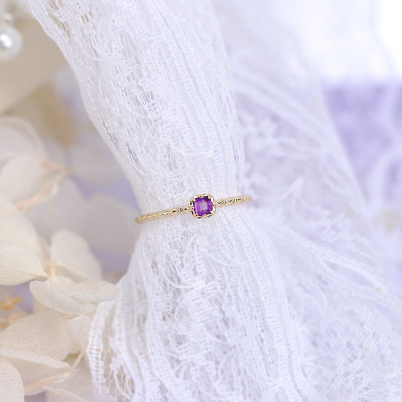 14K Gold Amethyst Braided Zodiac Ring for Aquarius Women - Elegant Birthstone Jewelry Gift for Valentine's Day, Birthday & Anniversary | HJZB 324