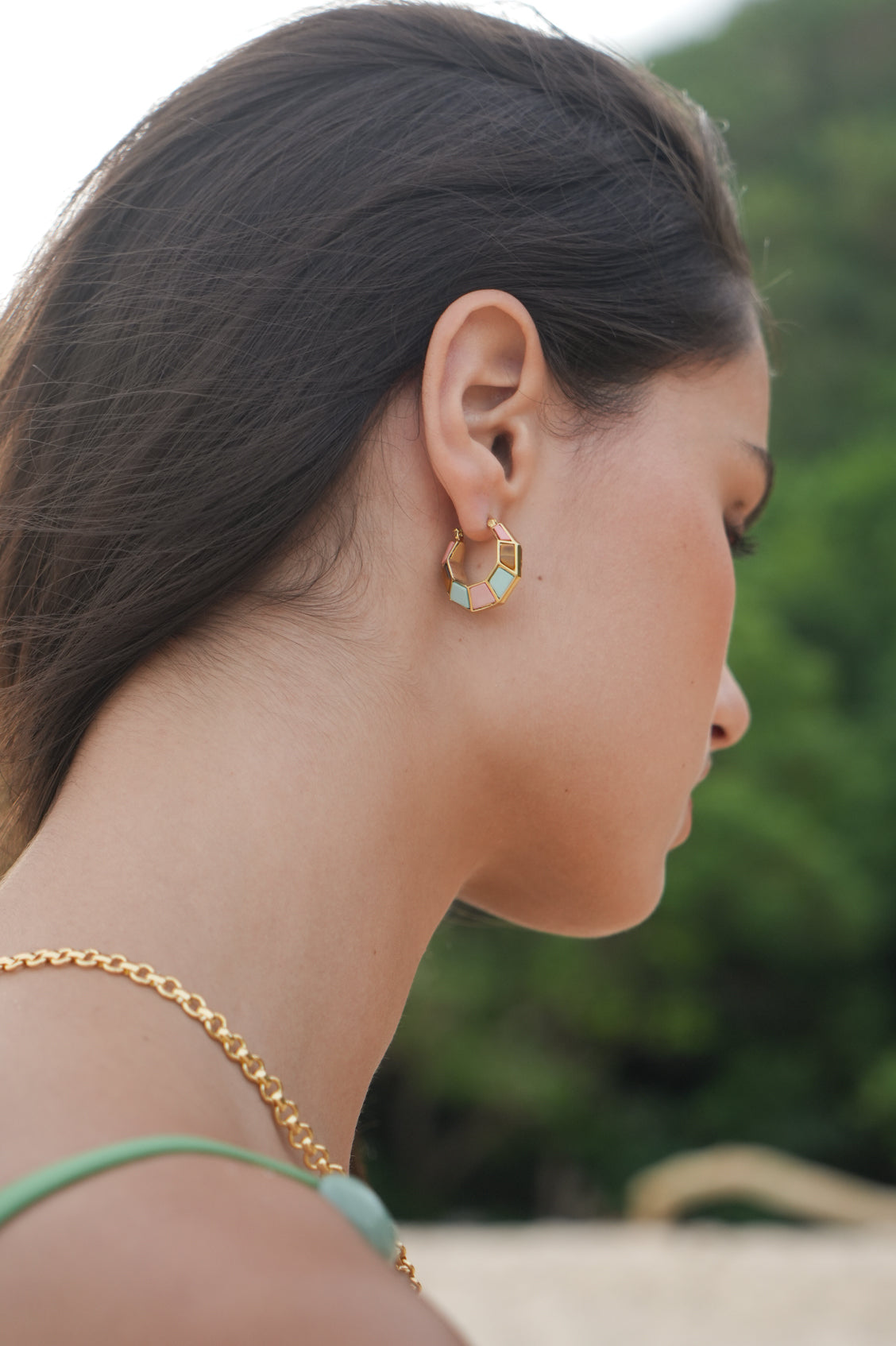 Mixed Gemstone Octagon Hinge Hoop Earrings - Dainty Boho Jewelry for Women - Perfect for Parties, Weddings & Everyday Wear