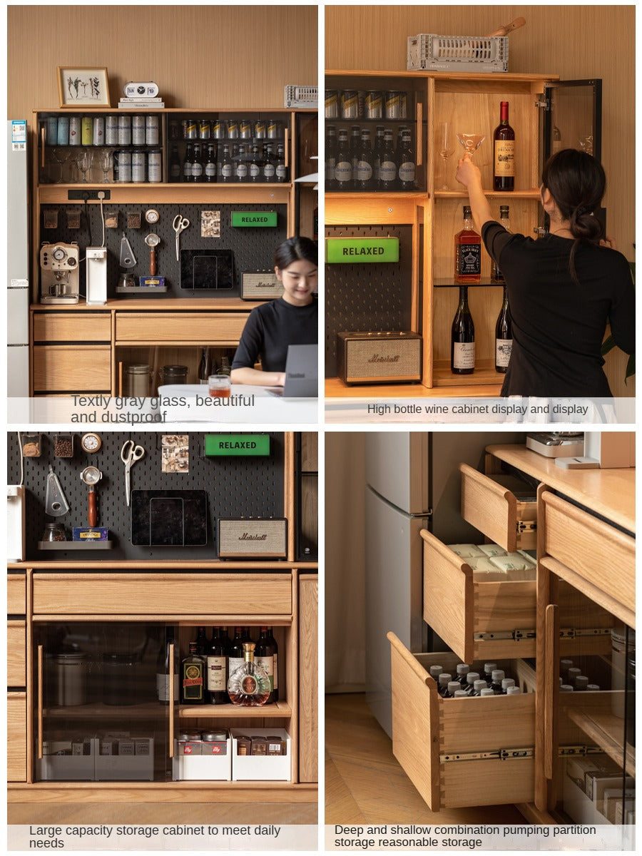 Solid Oak Wood Sideboard with Glass Doors - Rustic Storage Cabinet for Dining Room, Living Room & Entryway - Perfect for Displaying China, Glassware & Home Decor