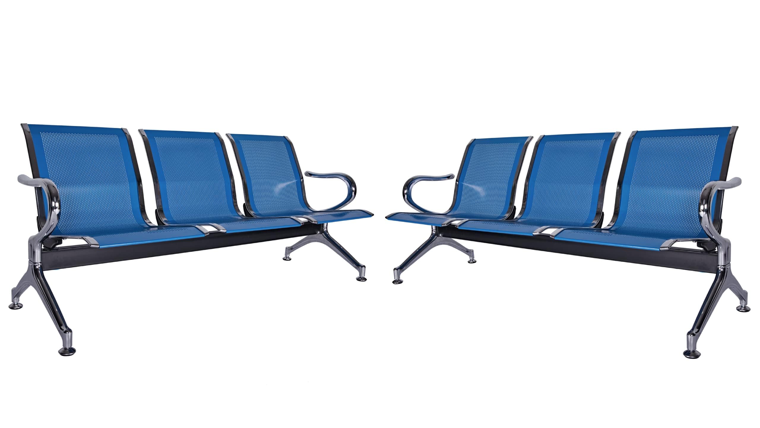 Kinsuite Set of 2 Waiting Room Chairs with Arms - 3-Seat Airport Reception Bench, Lobby Bench Seating for Business, Hospital, Market - Durable Blue Commercial Furniture for Waiting Areas, Reception Spaces & Public Seating