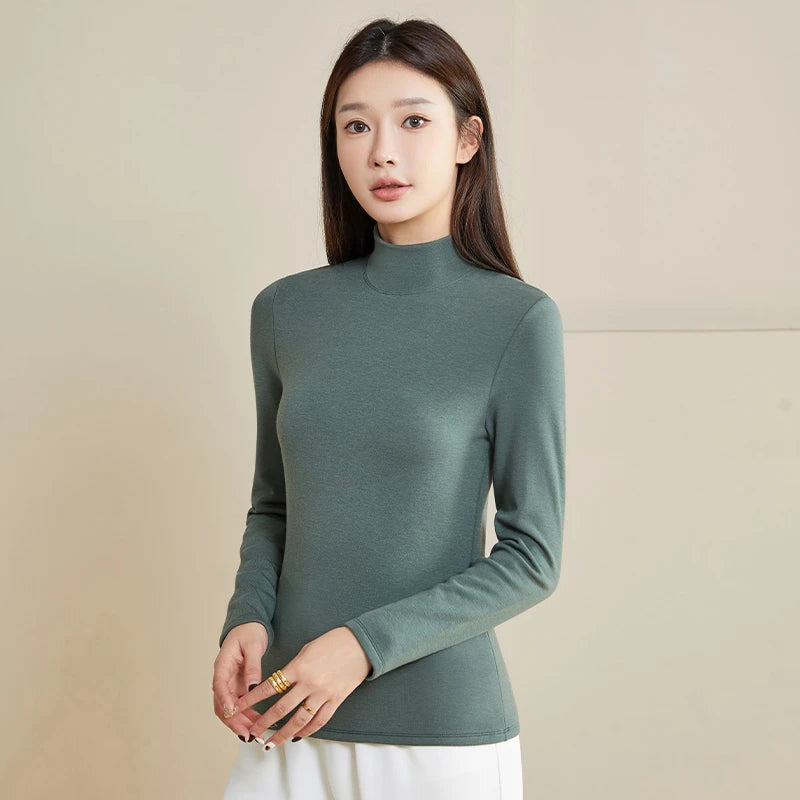 Silk Thermal Mock Neck Top for Women - Soft & Warm Long Sleeve Base Layer Shirt - Perfect for Winter Layering, Yoga & Casual Outfits