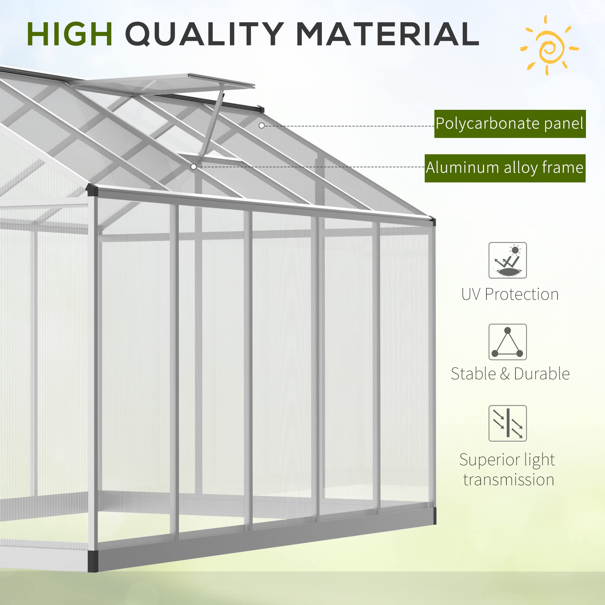 Outsunny 10' x 6' Polycarbonate Walk-in Greenhouse for Outdoor Gardening - Durable Aluminum Frame with Rain Gutter & Roof Vent - Perfect for Backyard, Patio & Home Garden Plant Growing