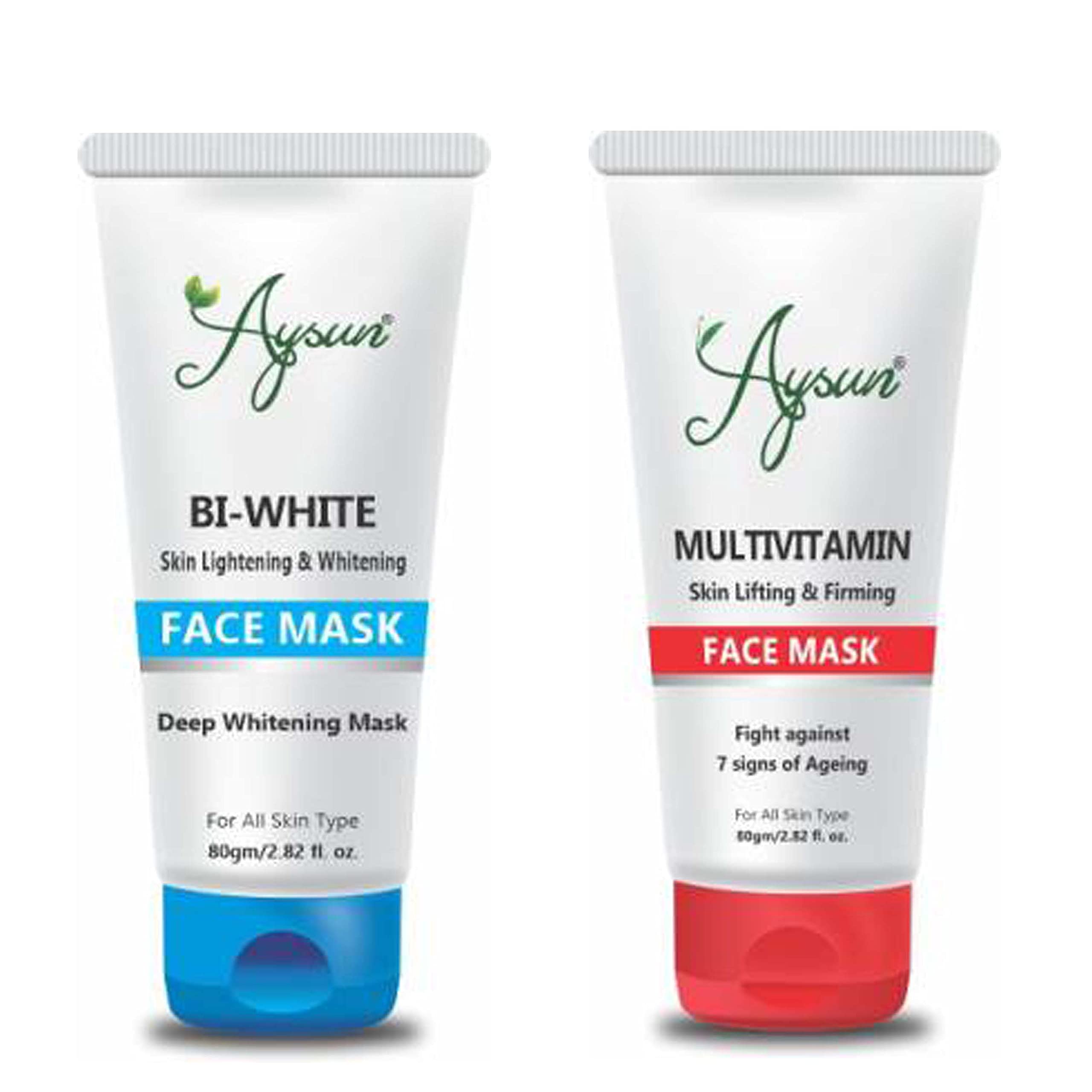 Aysun BI White Face Mask & Multivitamin Face Mask Combo Pack of 2 - Brightening & Nourishing Facial Sheet Masks for Glowing Skin | Perfect for Spa Night, Self-Care Routine & Travel Skincare