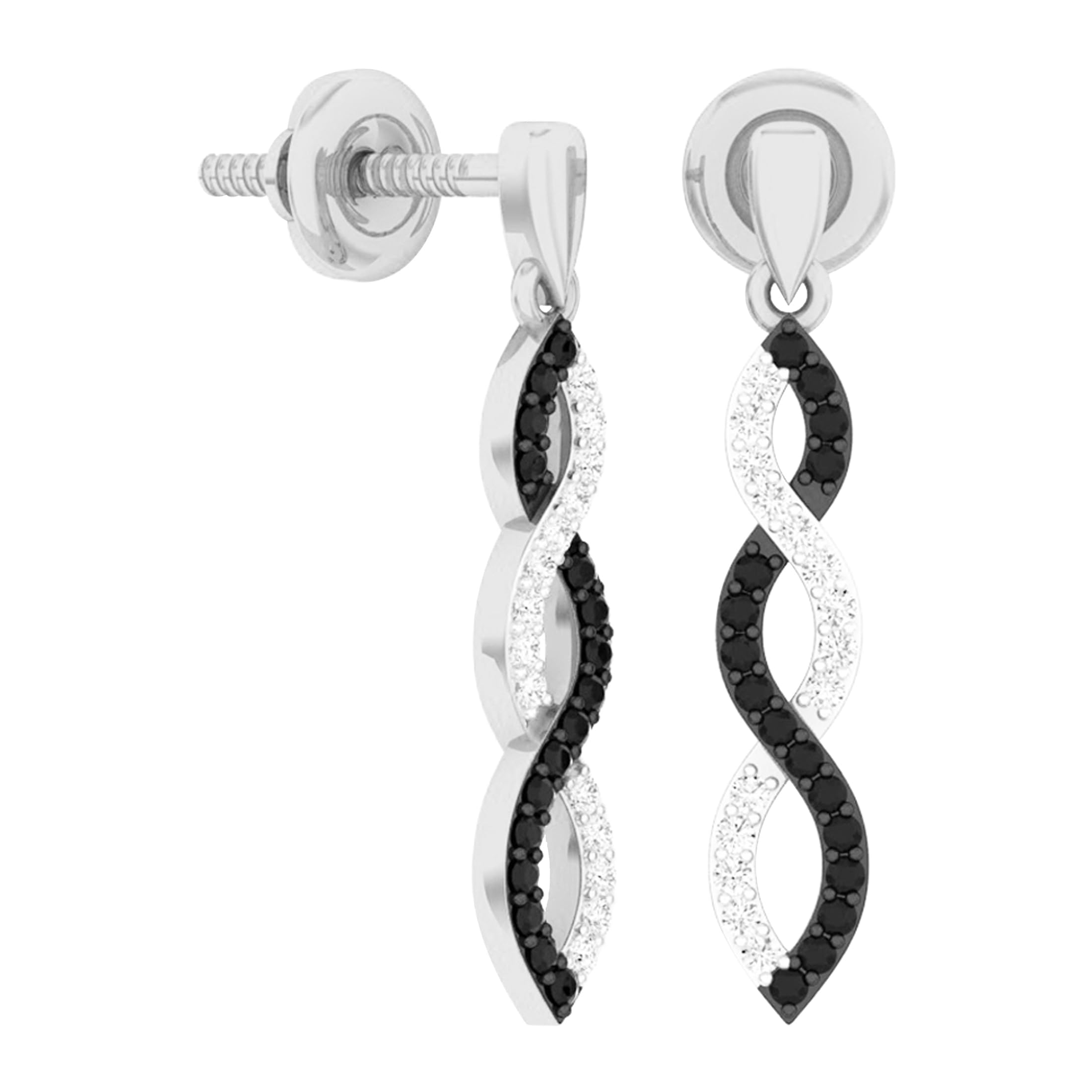 Dazzlingrock 0.20 Cttw Round Black & White Diamond Swirl Drop Earrings for Women - 14K Solid Gold Dangle Earrings for Wedding, Party & Special Occasions