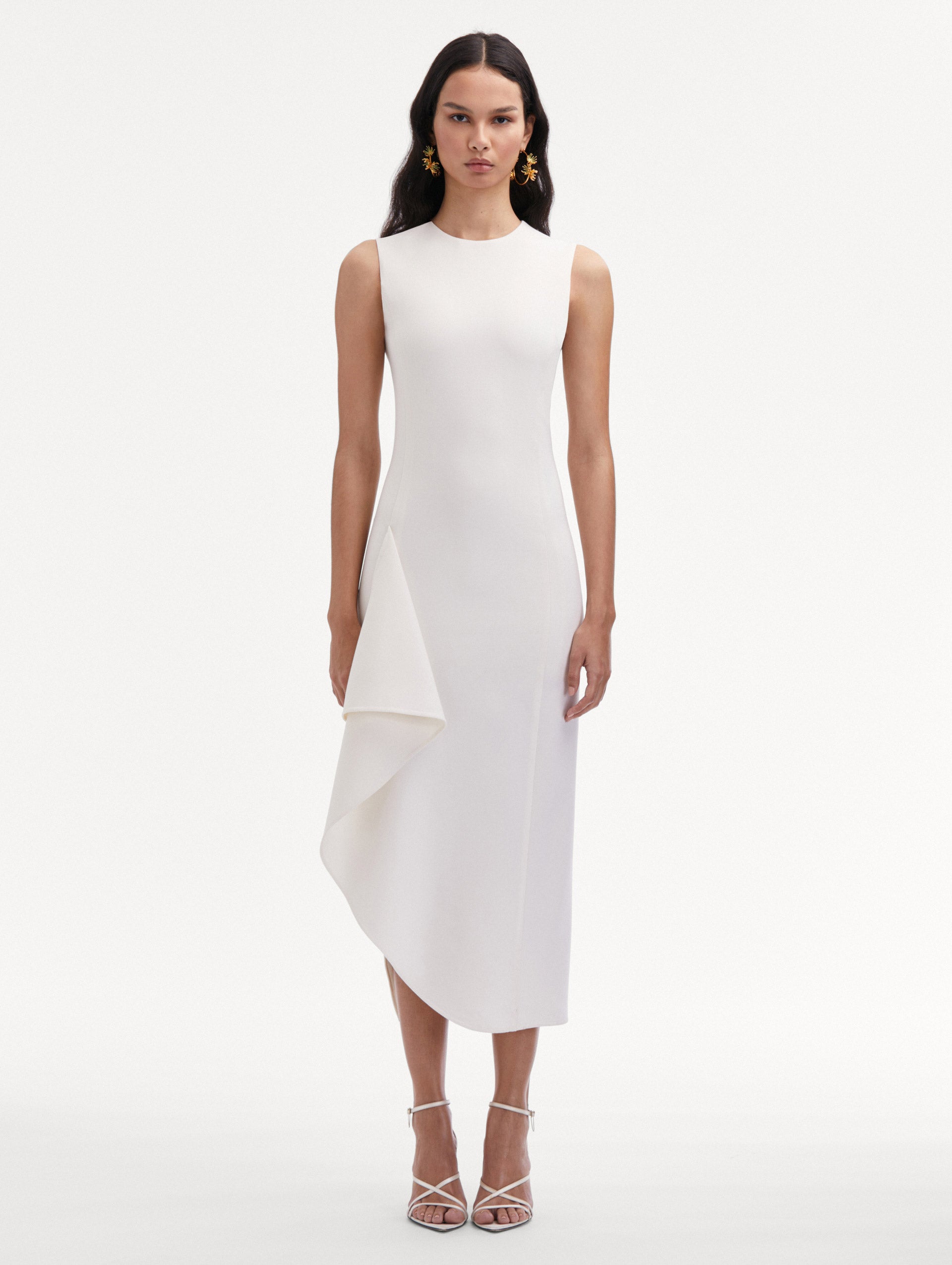 Elegant Draped Asymmetrical Wool Dress for Women - Winter Fashion Office Wear & Holiday Party Outfit